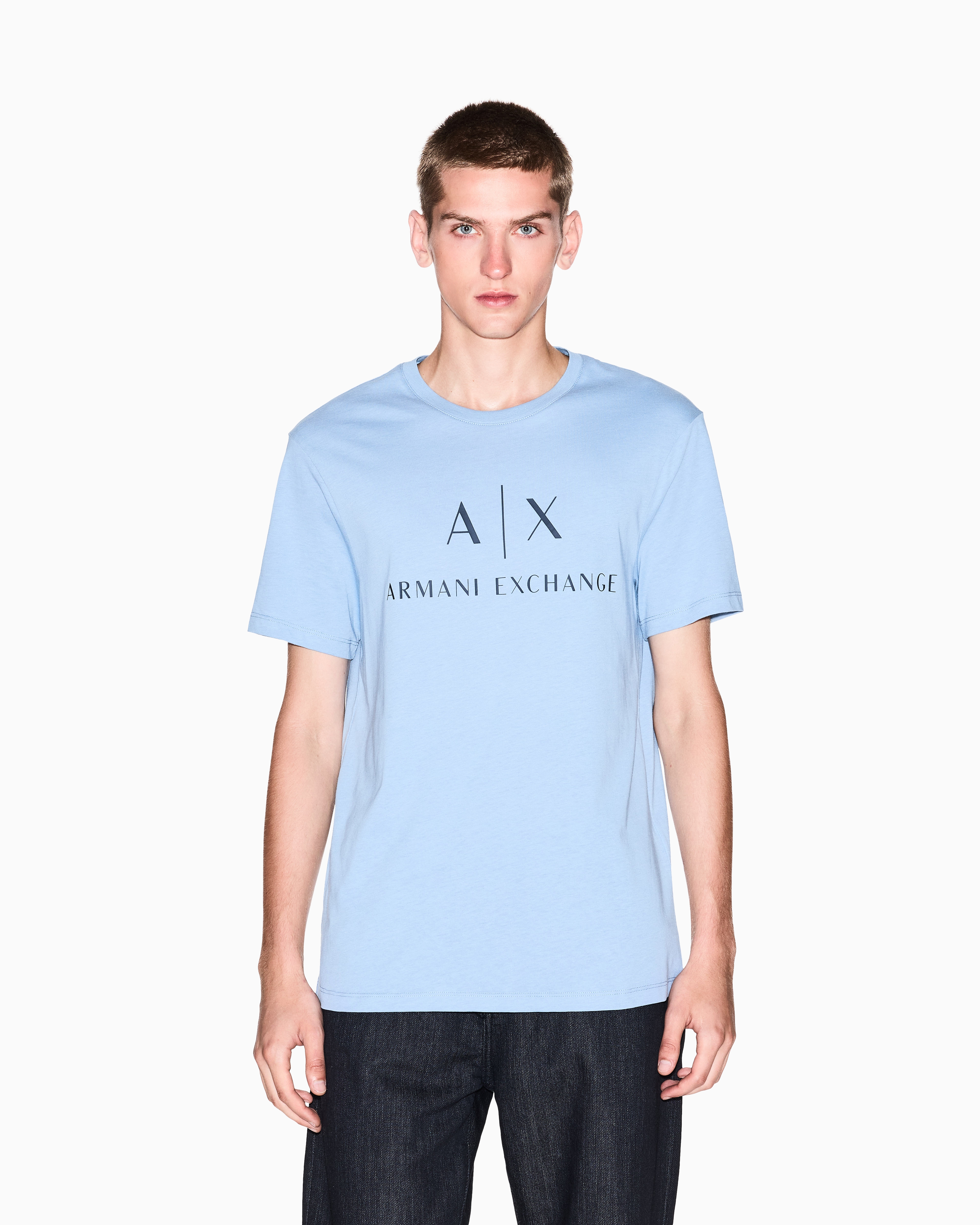 Armani Exchange - Slim fit jersey T-shirt with logo, Man, Light Blue, Size: