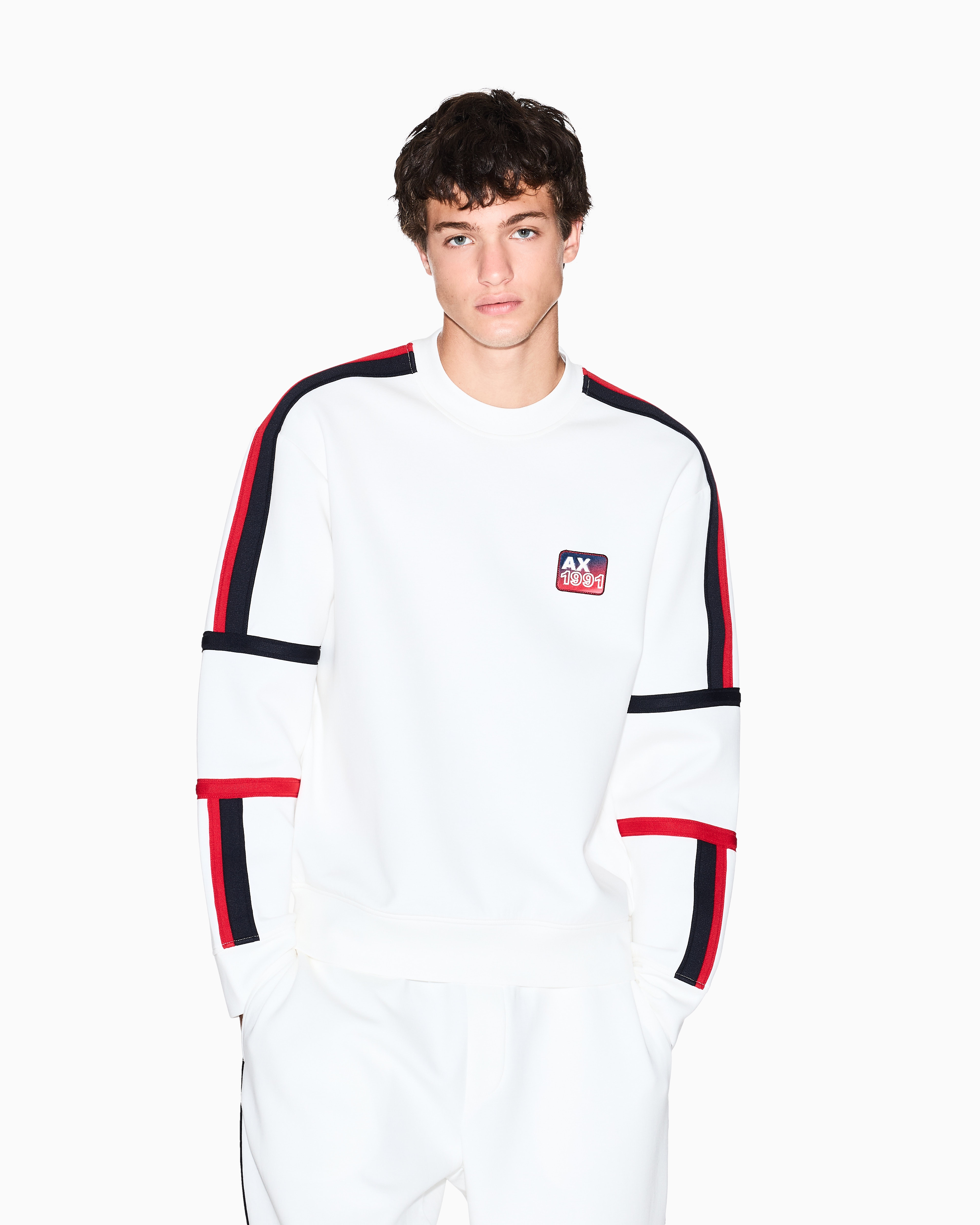 Armani Exchange - Sweatshirt with contrasting bands, Man, White, Size: M