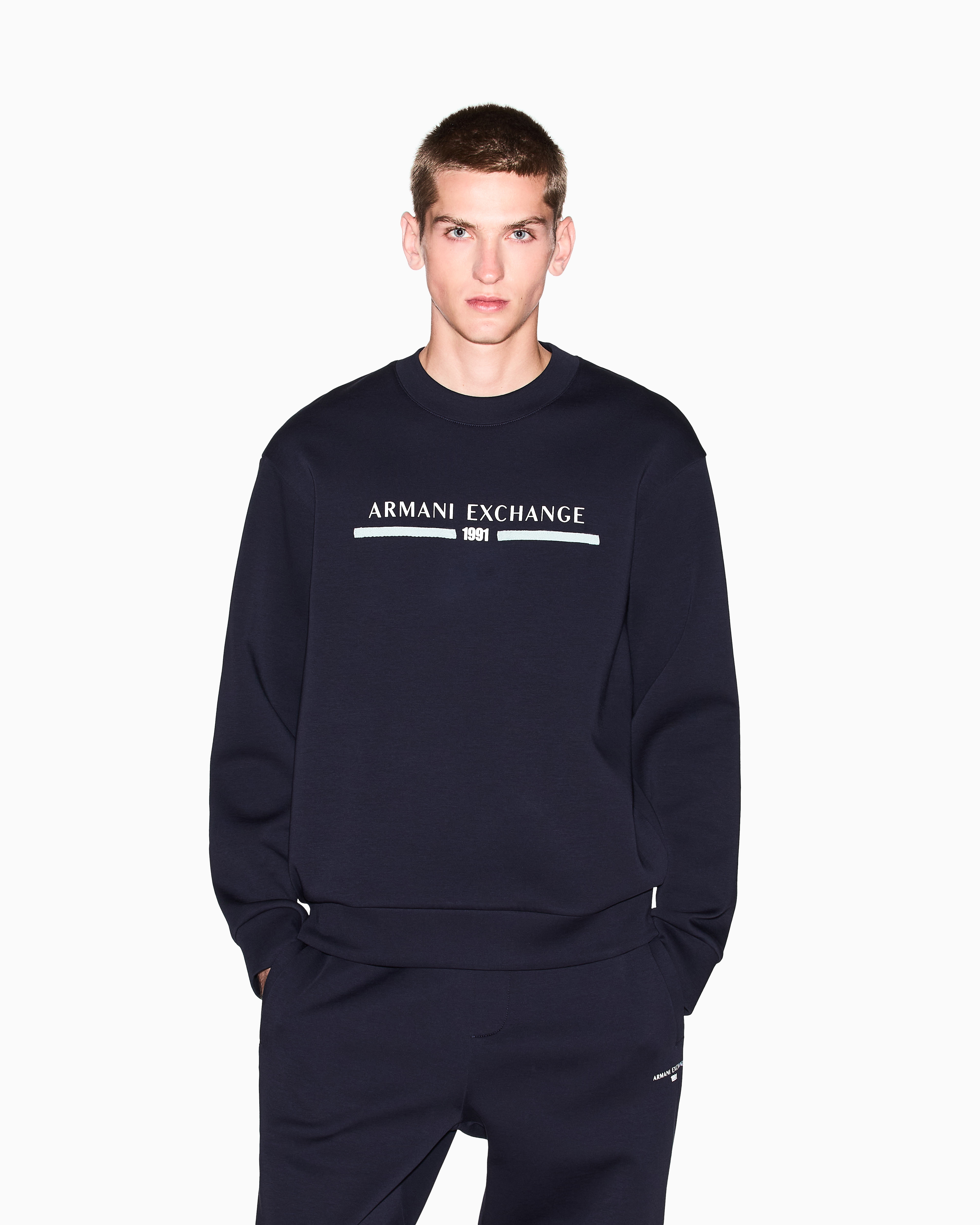 Armani Exchange - Sweatshirts without Hood, Man, Navy Blue, Size: