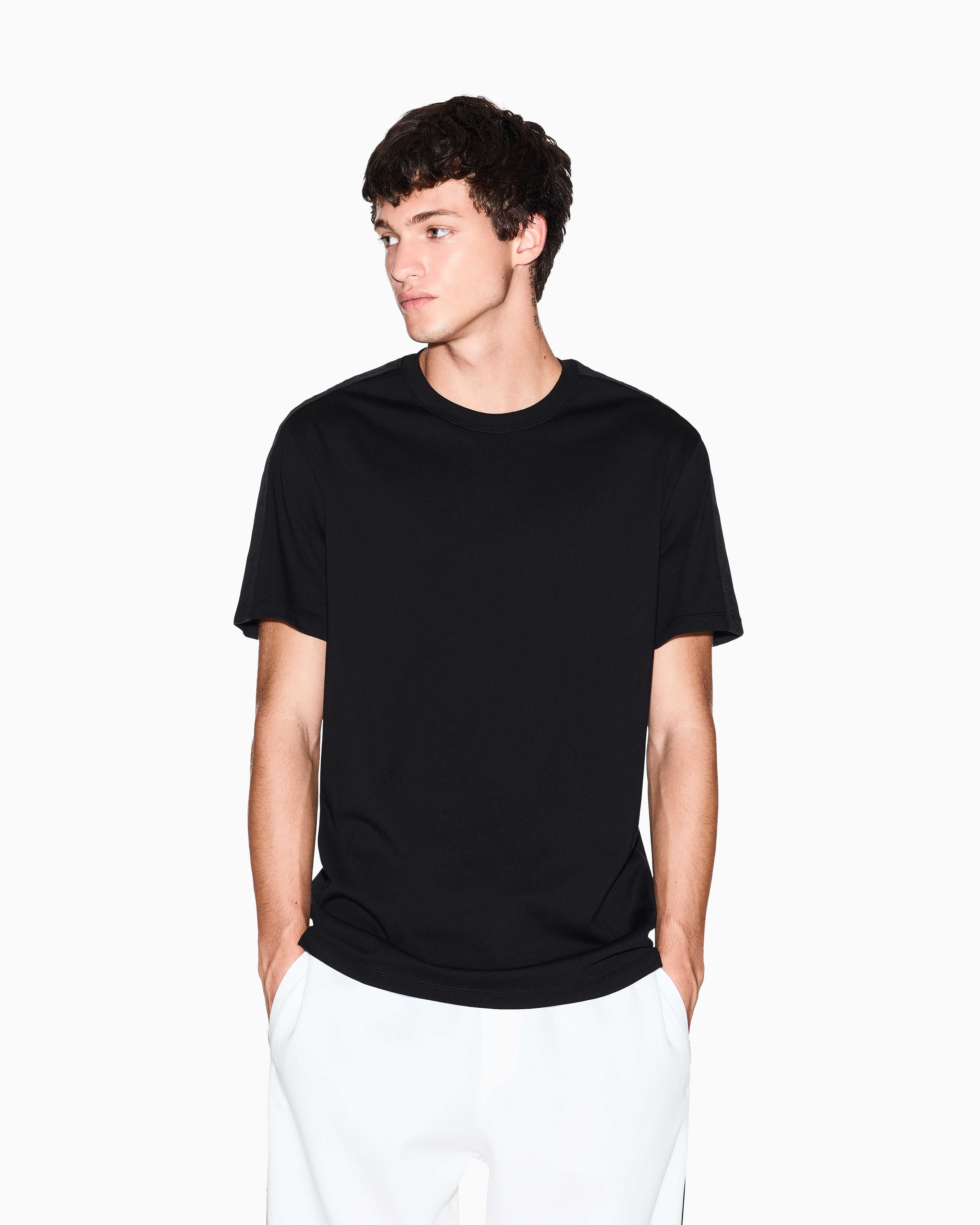 Armani Exchange - Contrasting regular fit tape t-shirt, Man, Black, Size: