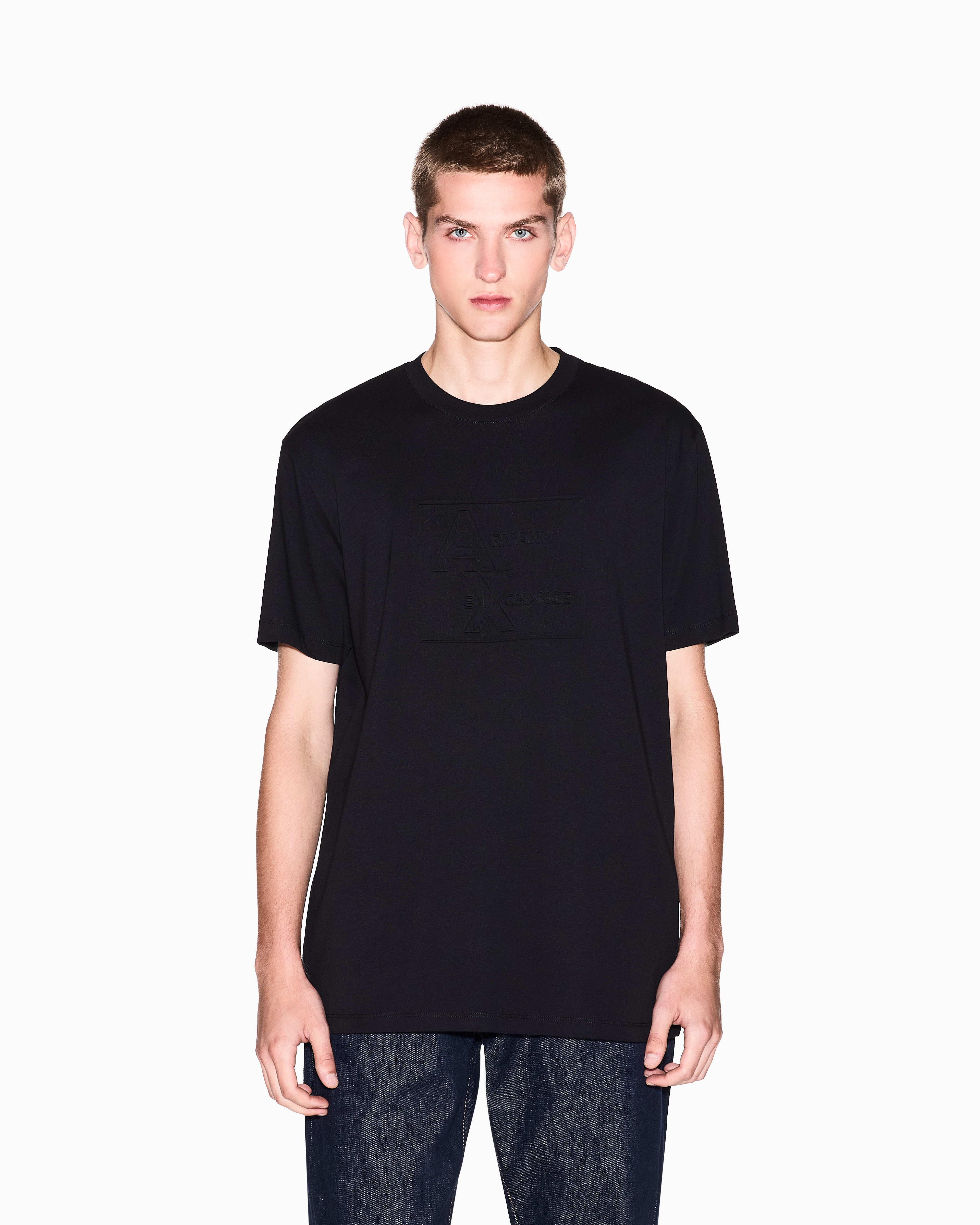 Armani Exchange - Regular fit T-shirt with embossed logo, Man, Black, Size: