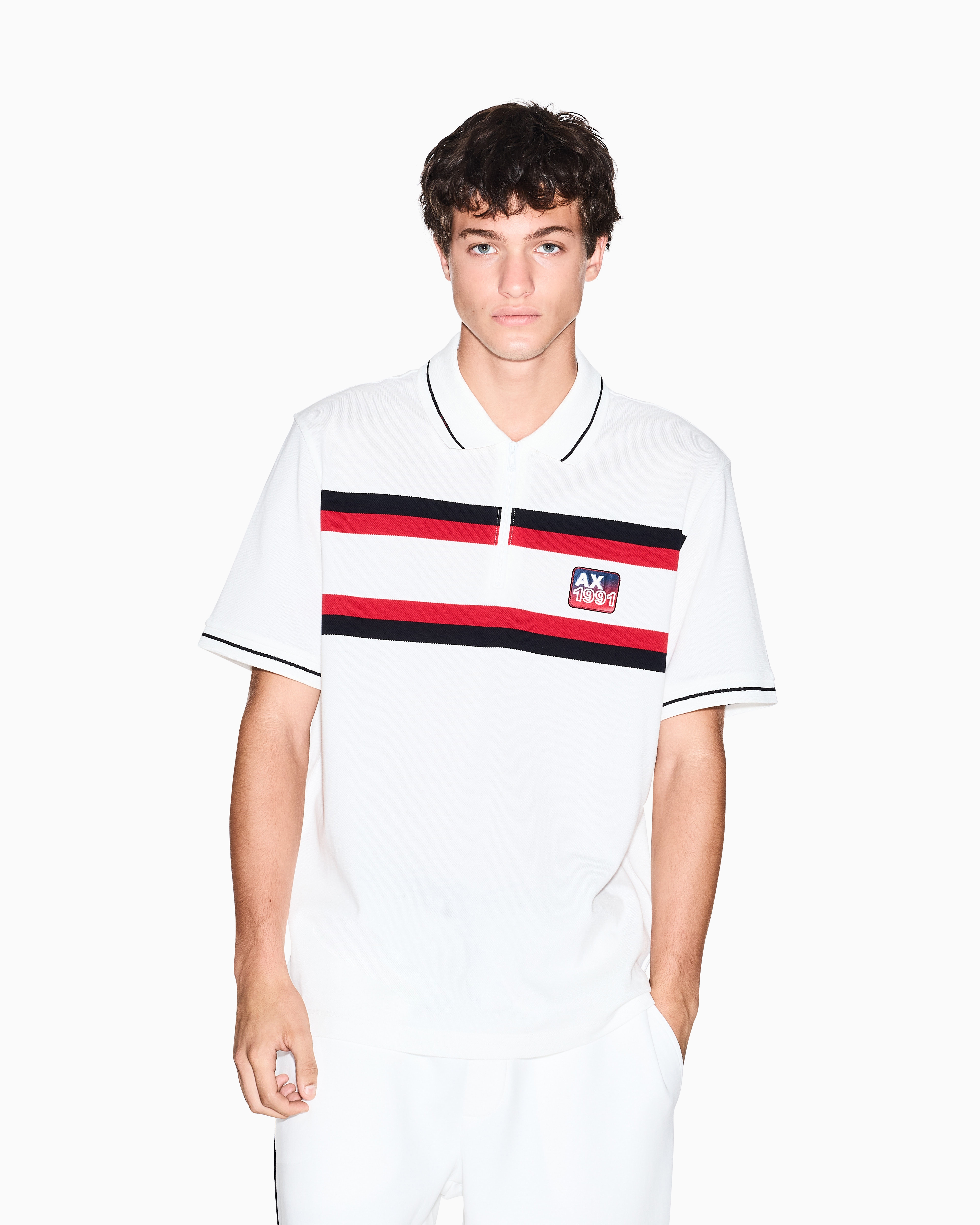 Armani Exchange - Regular fit polo shirt with zip and contrasting bands, Man, White, Size: