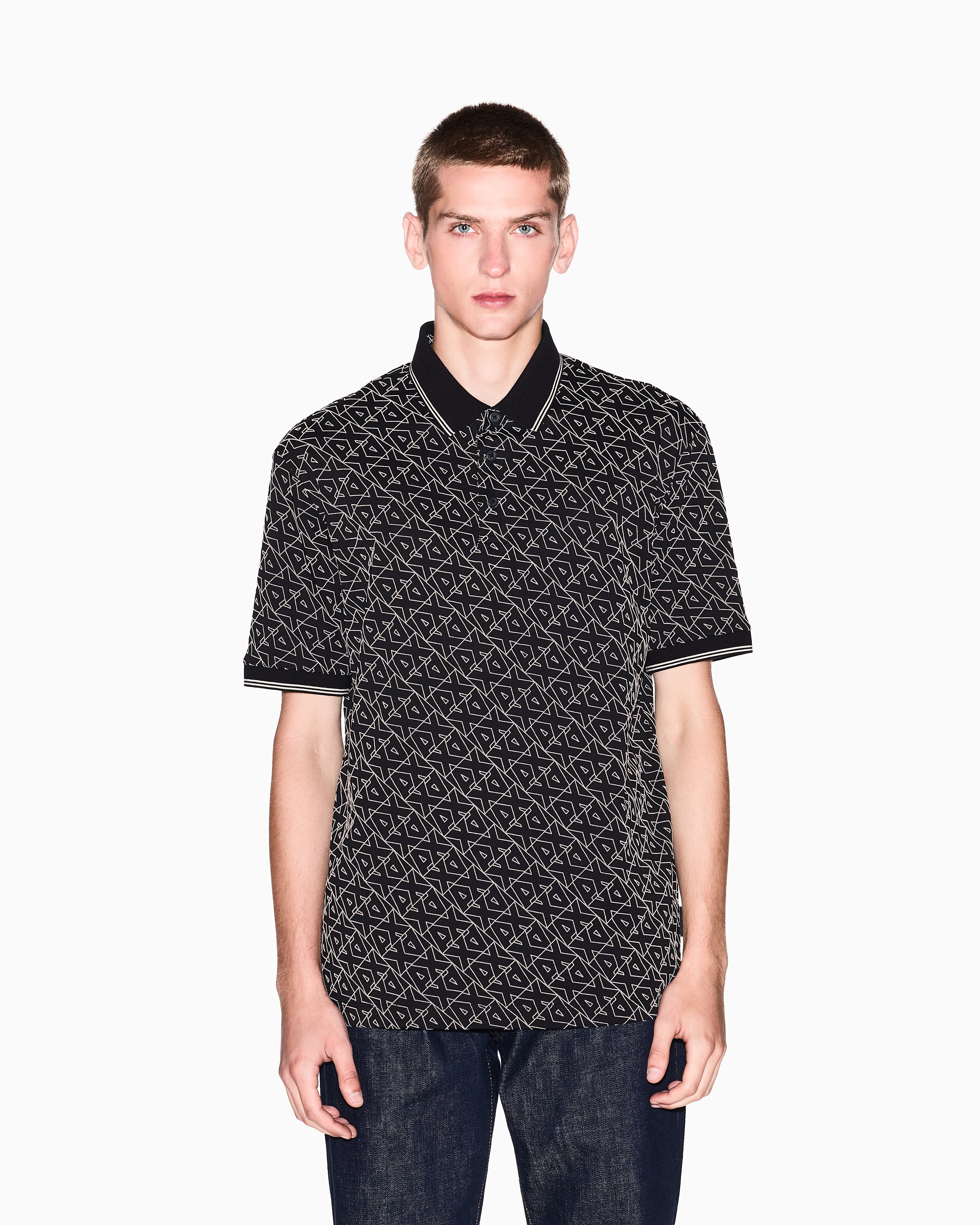 Armani Exchange - Regular fit polo shirt with allover logo, Man, Black, Size: