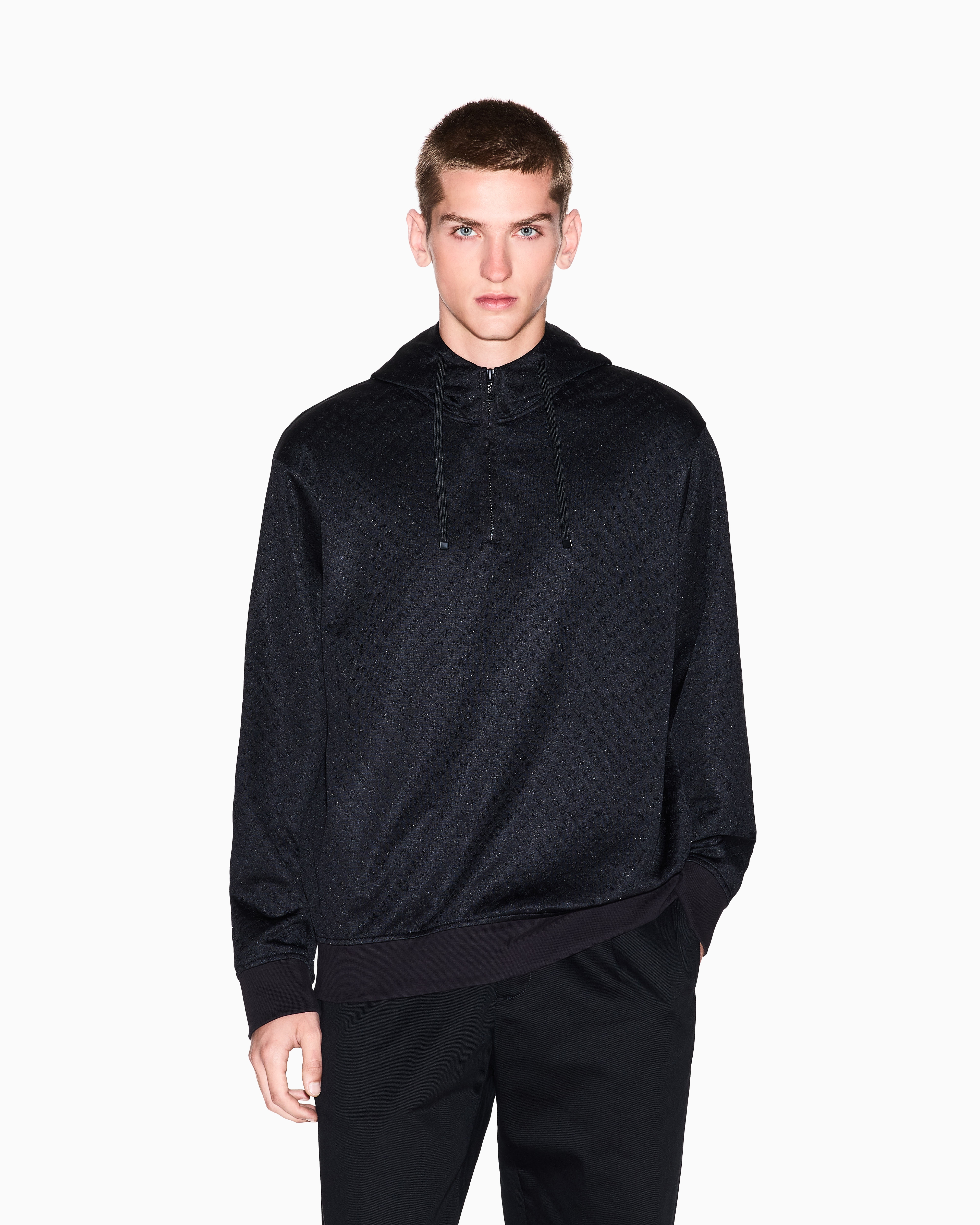 Armani Exchange - Micro texture hoodie, Man, Black, Size: