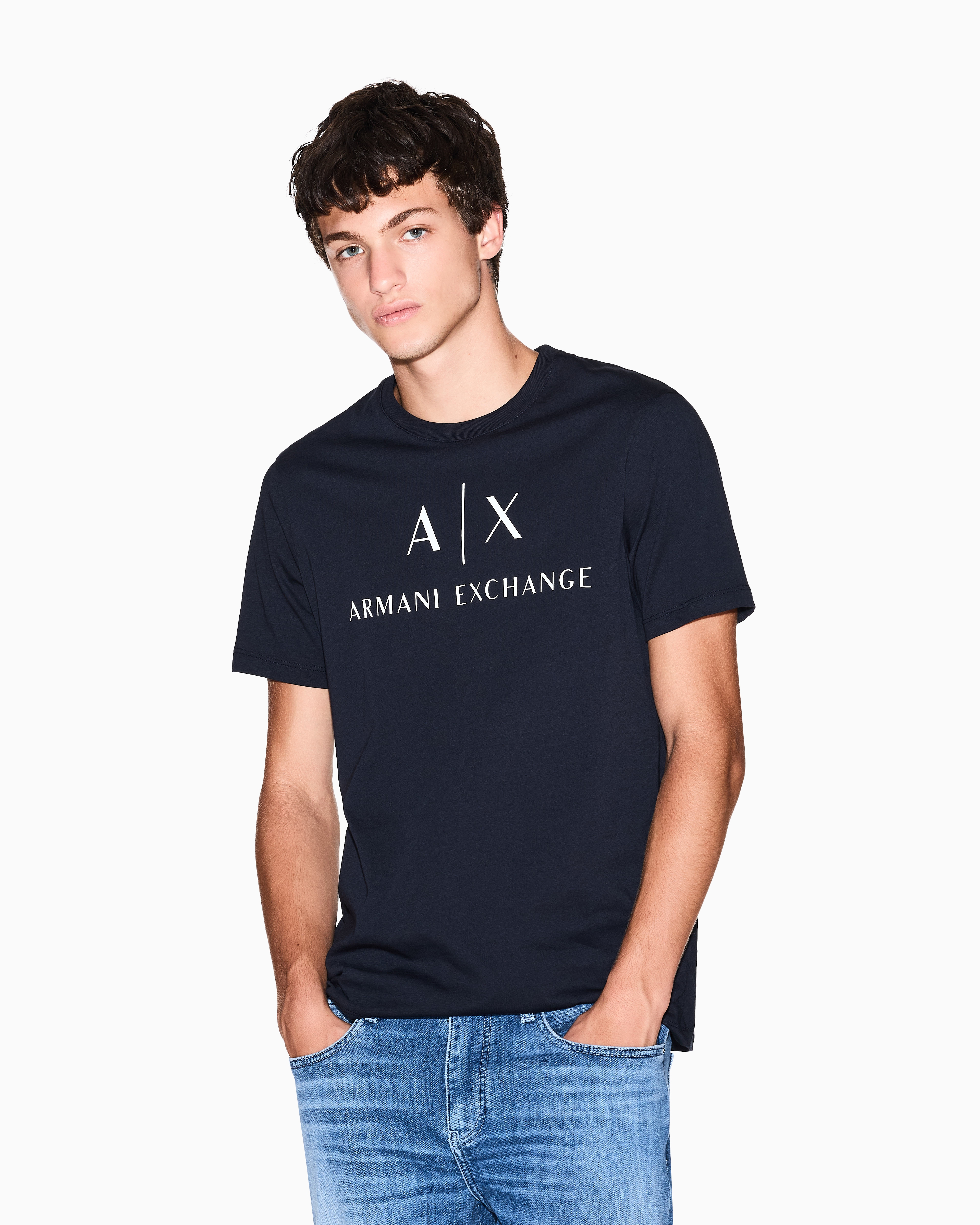 Armani Exchange - Slim fit jersey T-shirt with logo, Man, Navy Blue, Size: