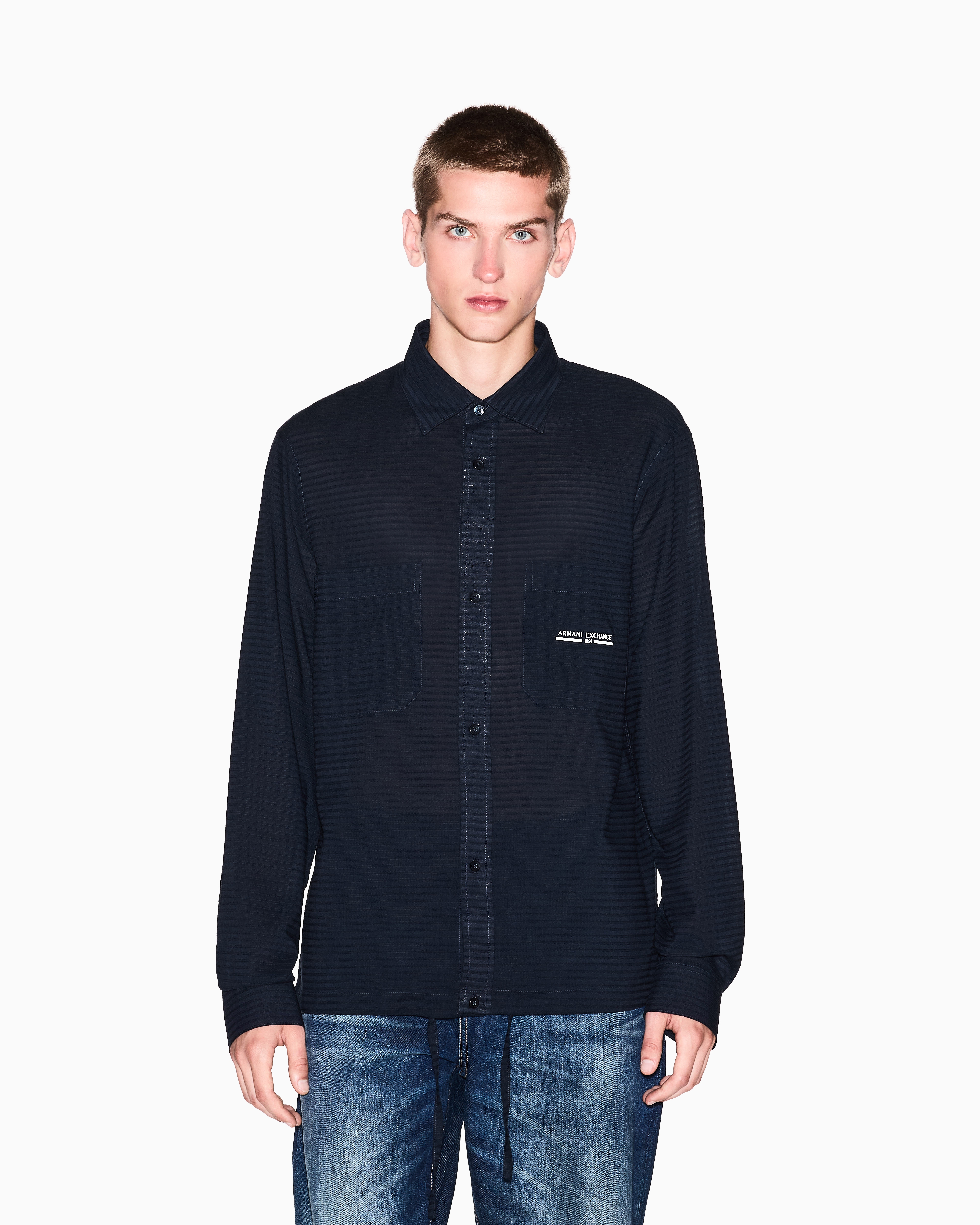 Armani Exchange - Casual Shirts, Man, Navy Blue, Size: