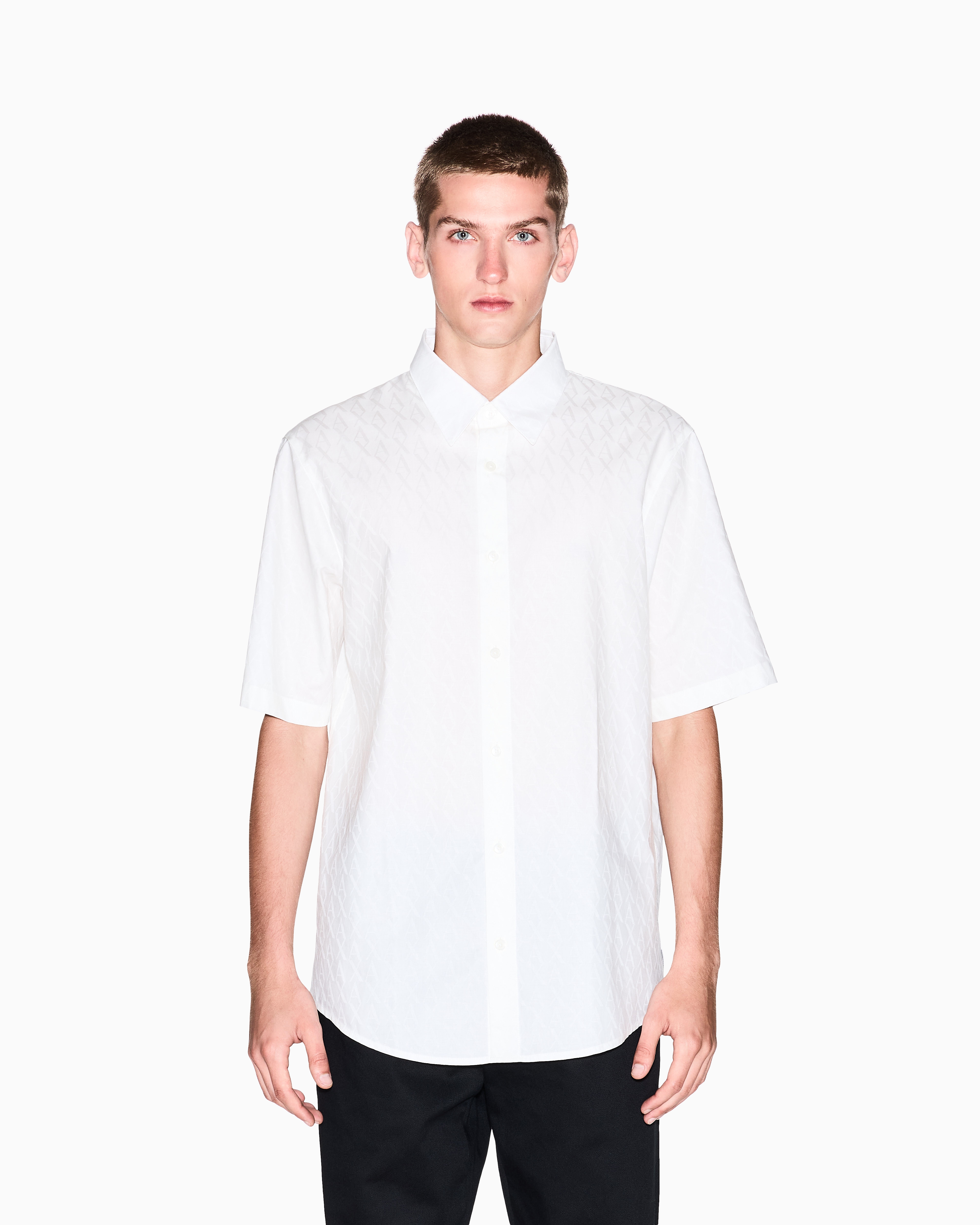 Armani Exchange - Short-sleeved cotton jacquard shirt, Man, White, Size: