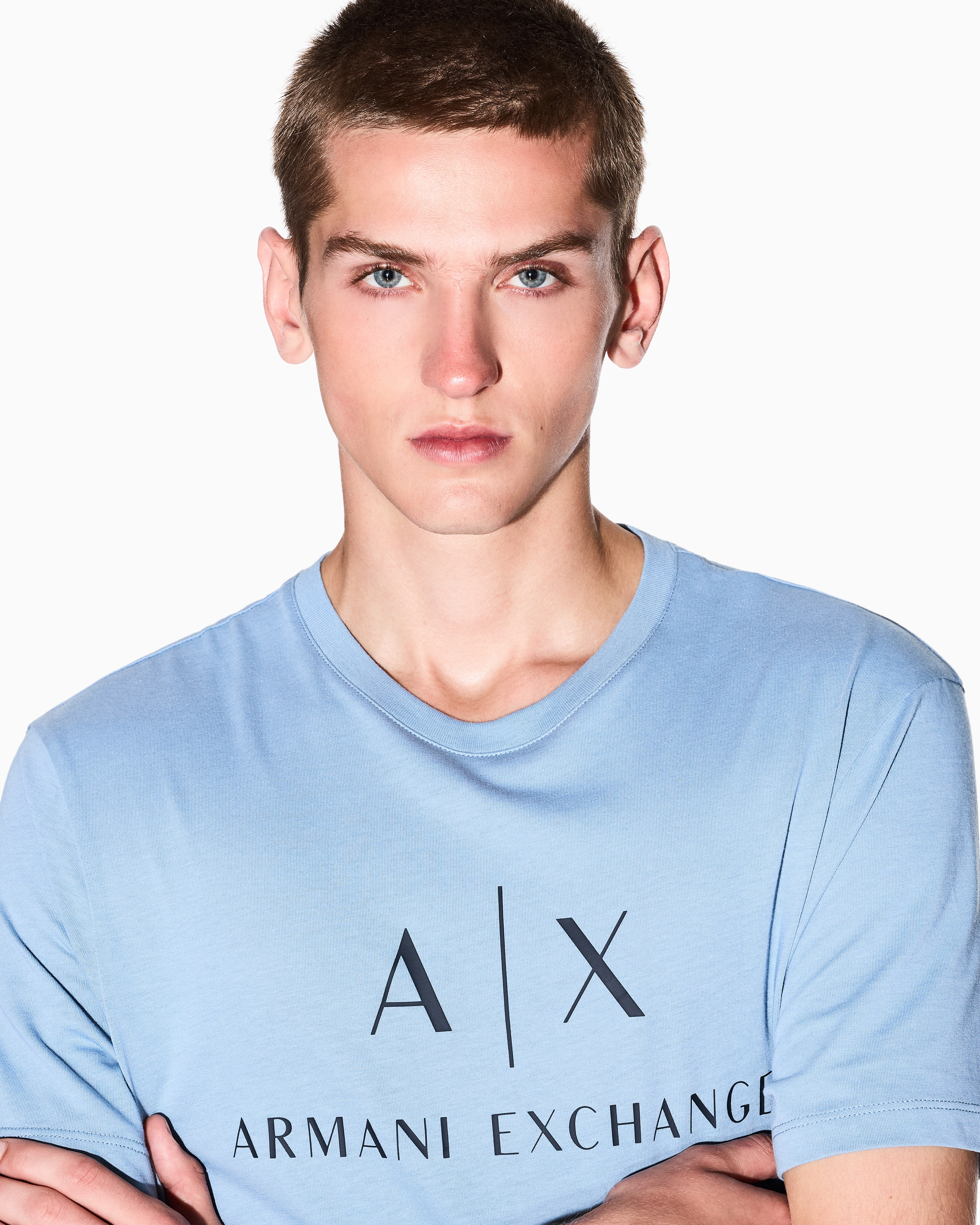 Armani Exchange - Slim fit jersey T-shirt with logo, Man, Light Blue, Size: