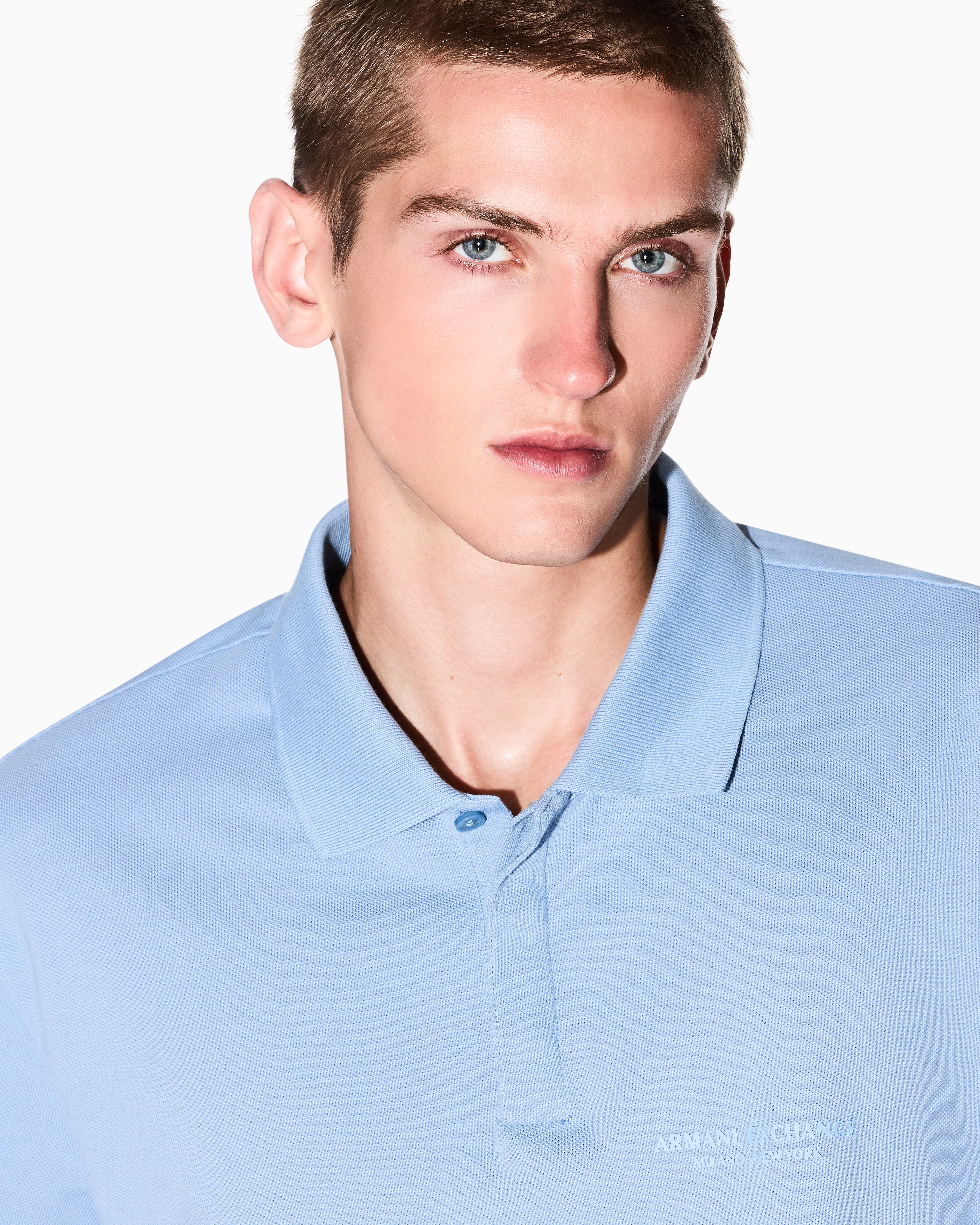 Armani Exchange - Regular fit polo shirt with tone-on-tone logo, Man, Light Blue, Size: