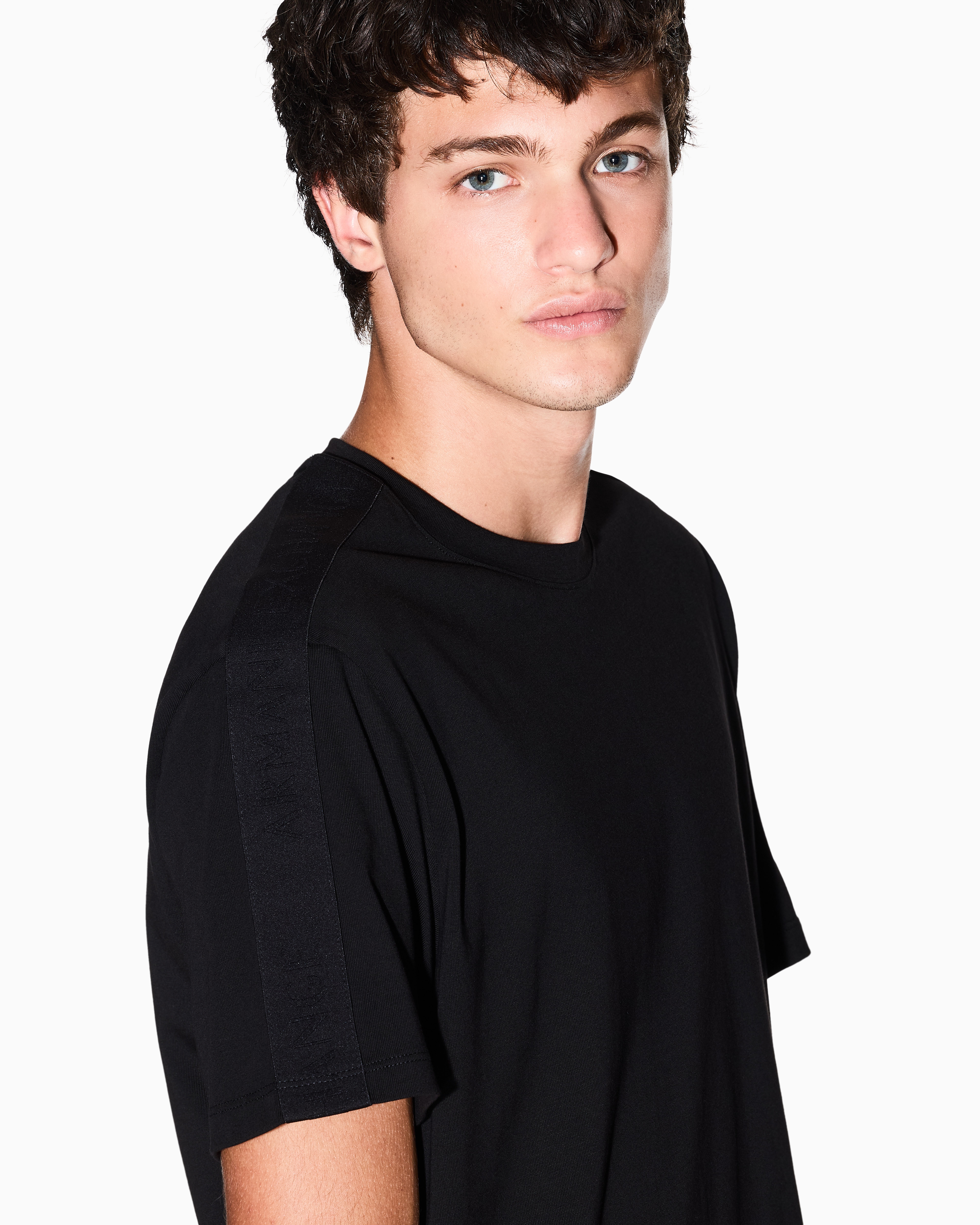 Armani Exchange - Contrasting regular fit tape t-shirt, Man, Black, Size: