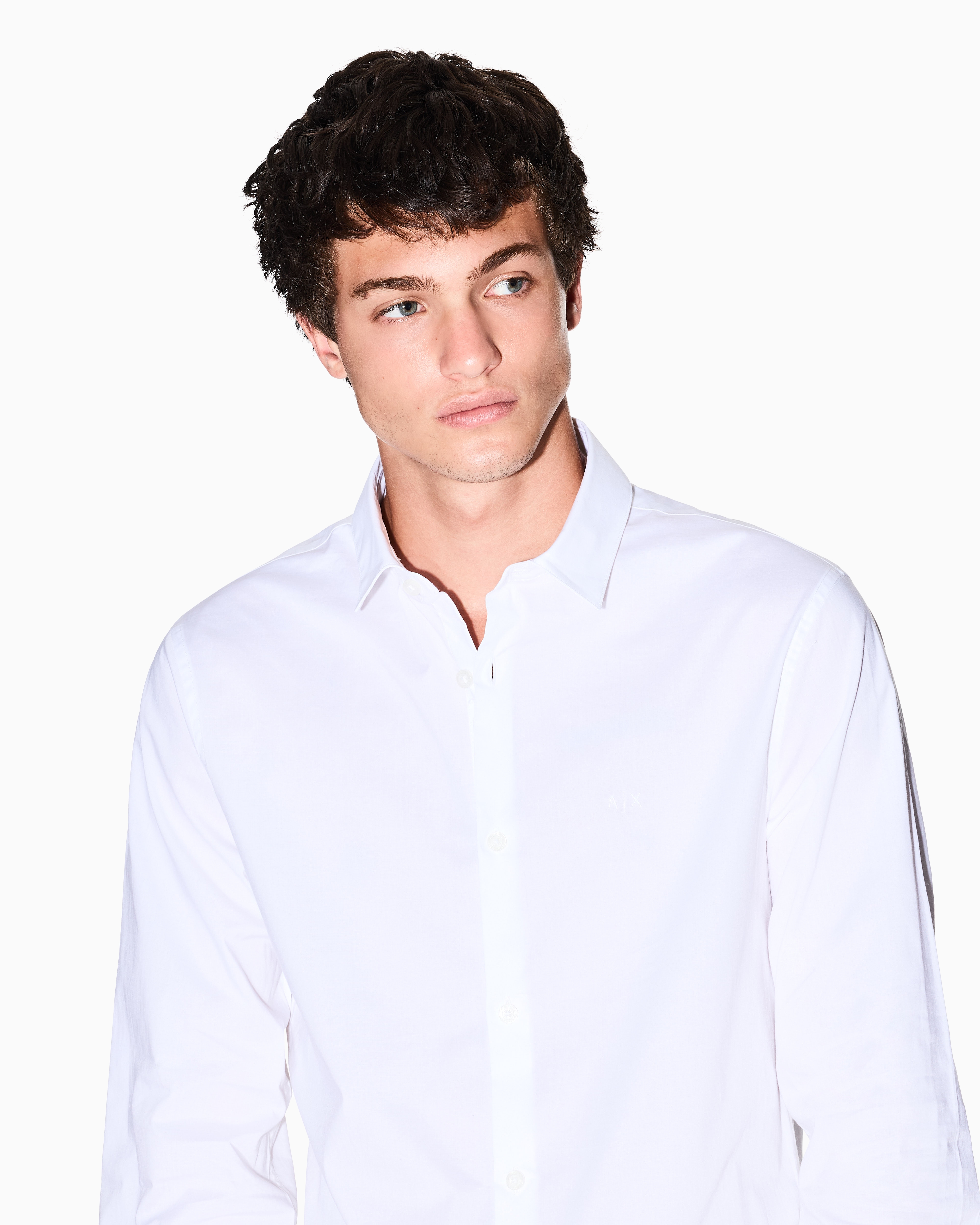 Armani Exchange - Slim fit shirt stretch cotton poplin, Man, White, Size: