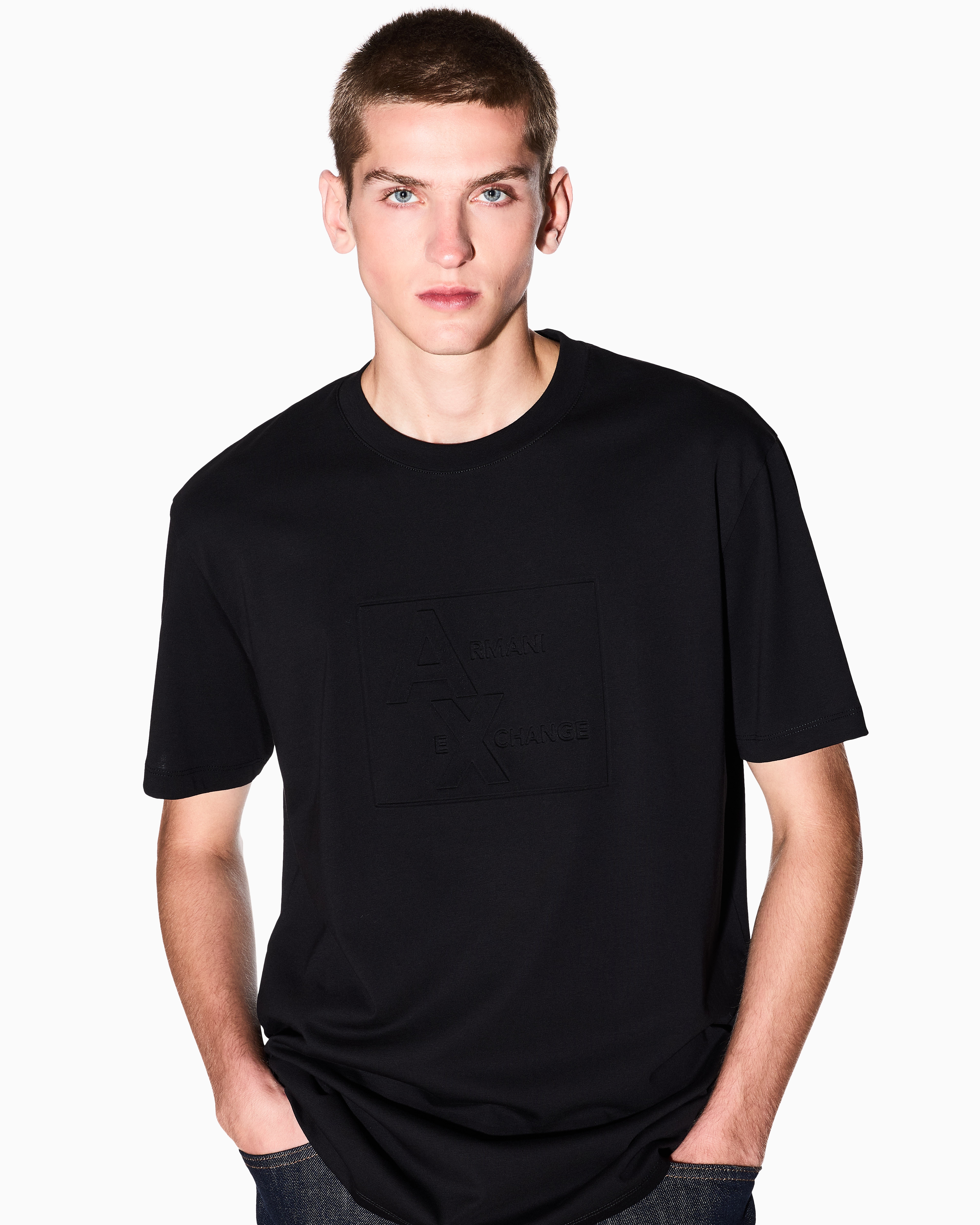 Armani Exchange - Regular fit T-shirt with embossed logo, Man, Black, Size: