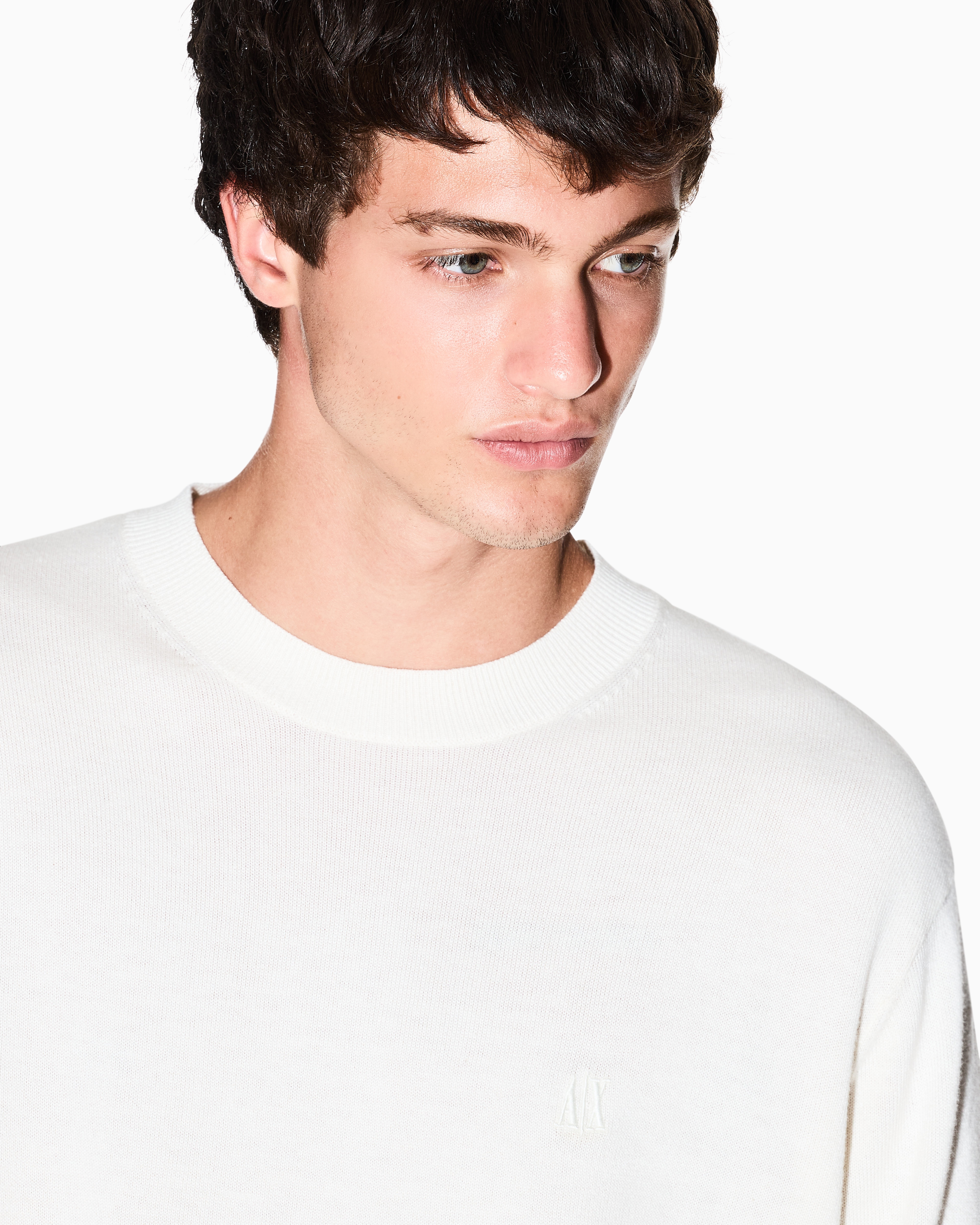 Armani Exchange -  Cotton Blend Crew Neck Sweater, Man, White, Size: M