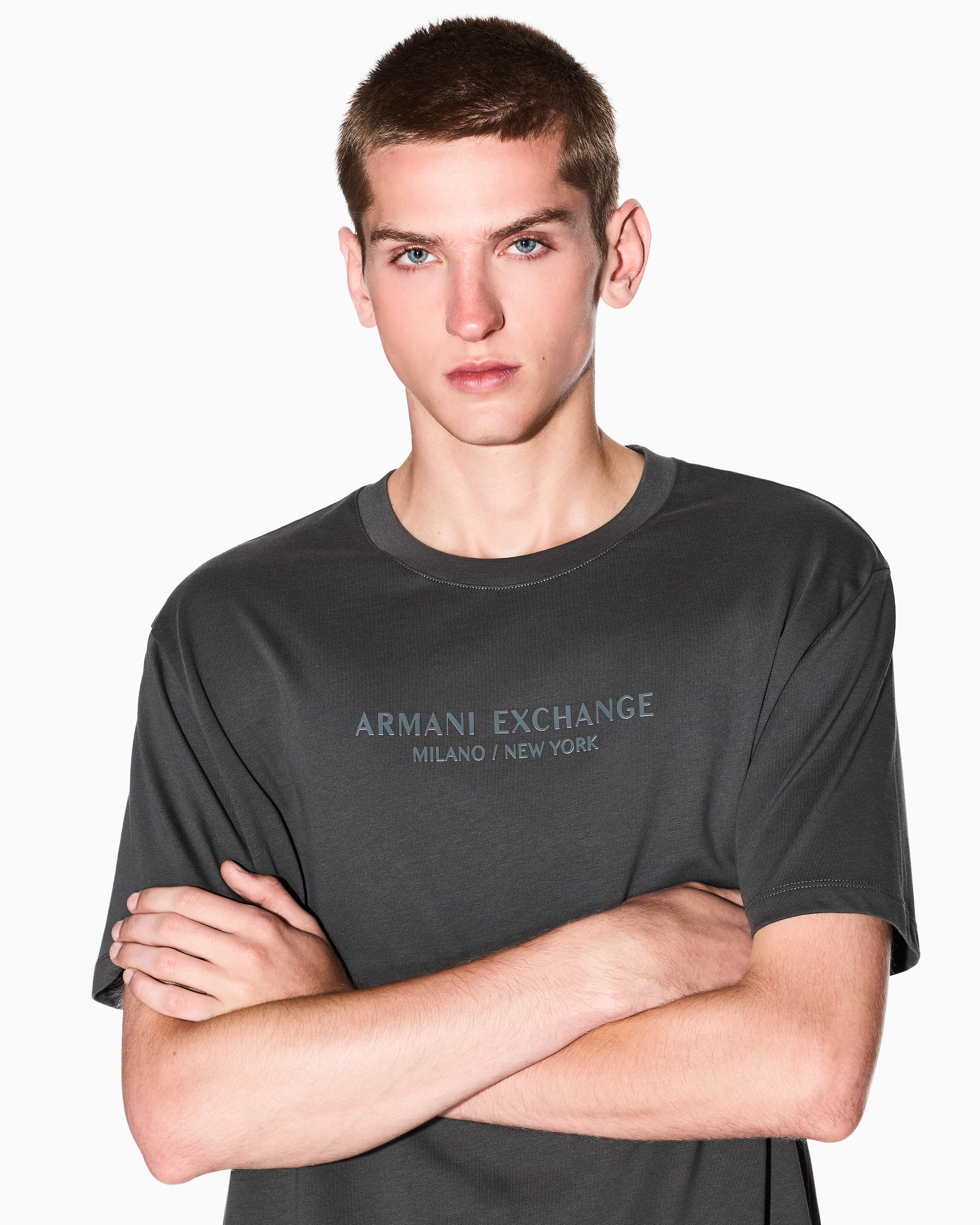 Armani Exchange - Regular fit T-shirt with logo, Man, Green, Size: