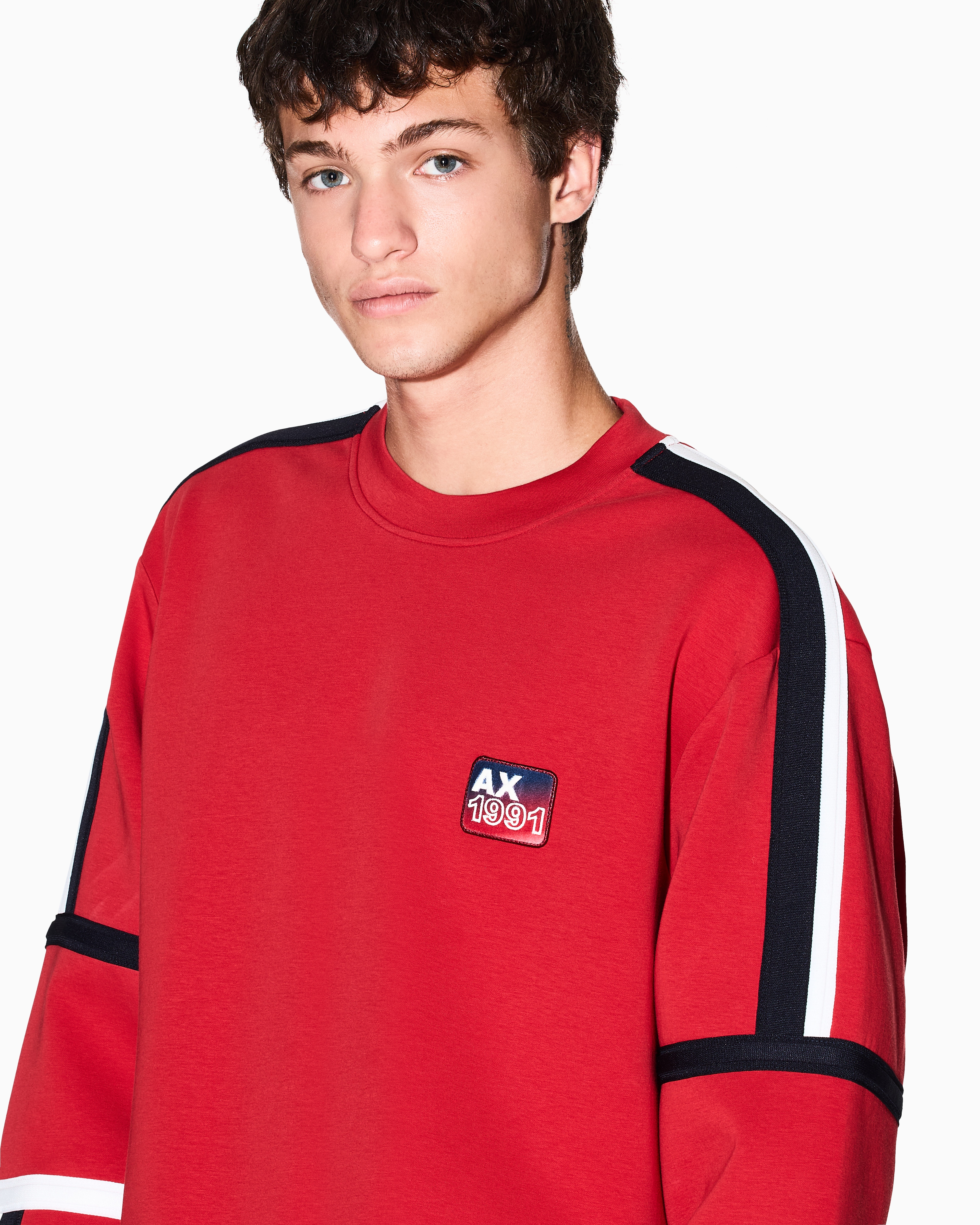 Armani Exchange - Sweatshirt with contrasting bands, Man, Red, Size: L