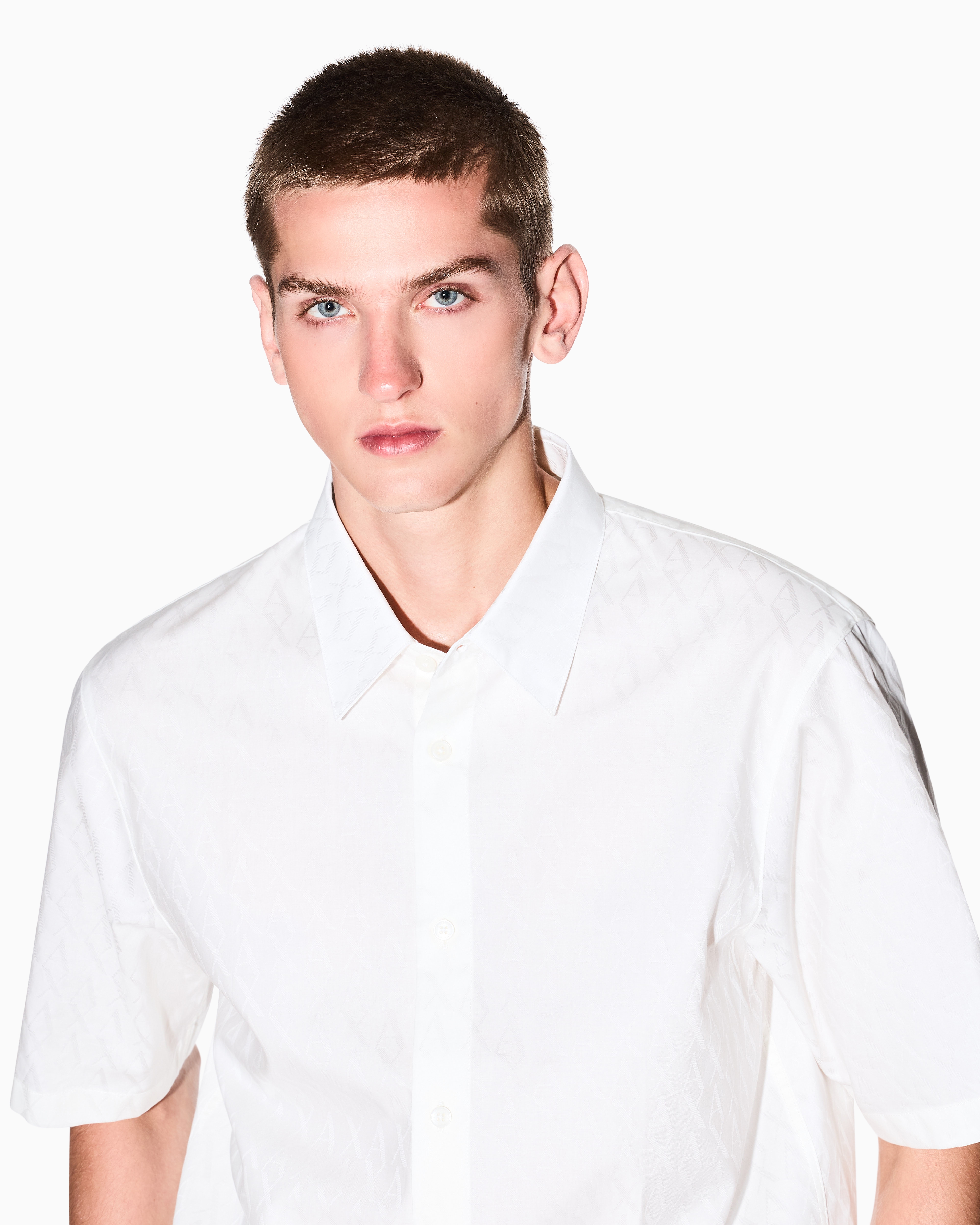Armani Exchange - Short-sleeved cotton jacquard shirt, Man, White, Size: