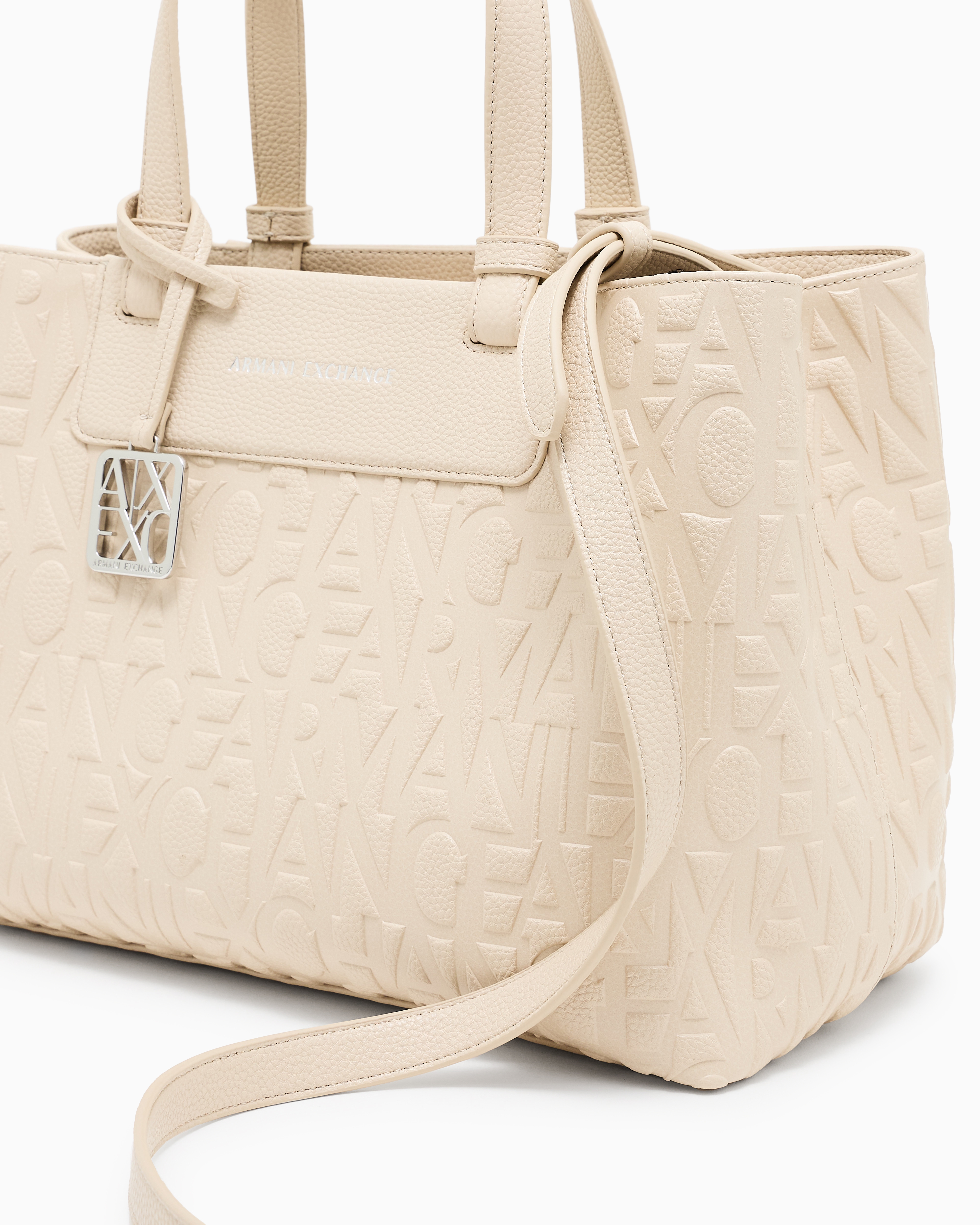 Armani Exchange - Handbag with allover logo, Woman, Beige, Size: TU
