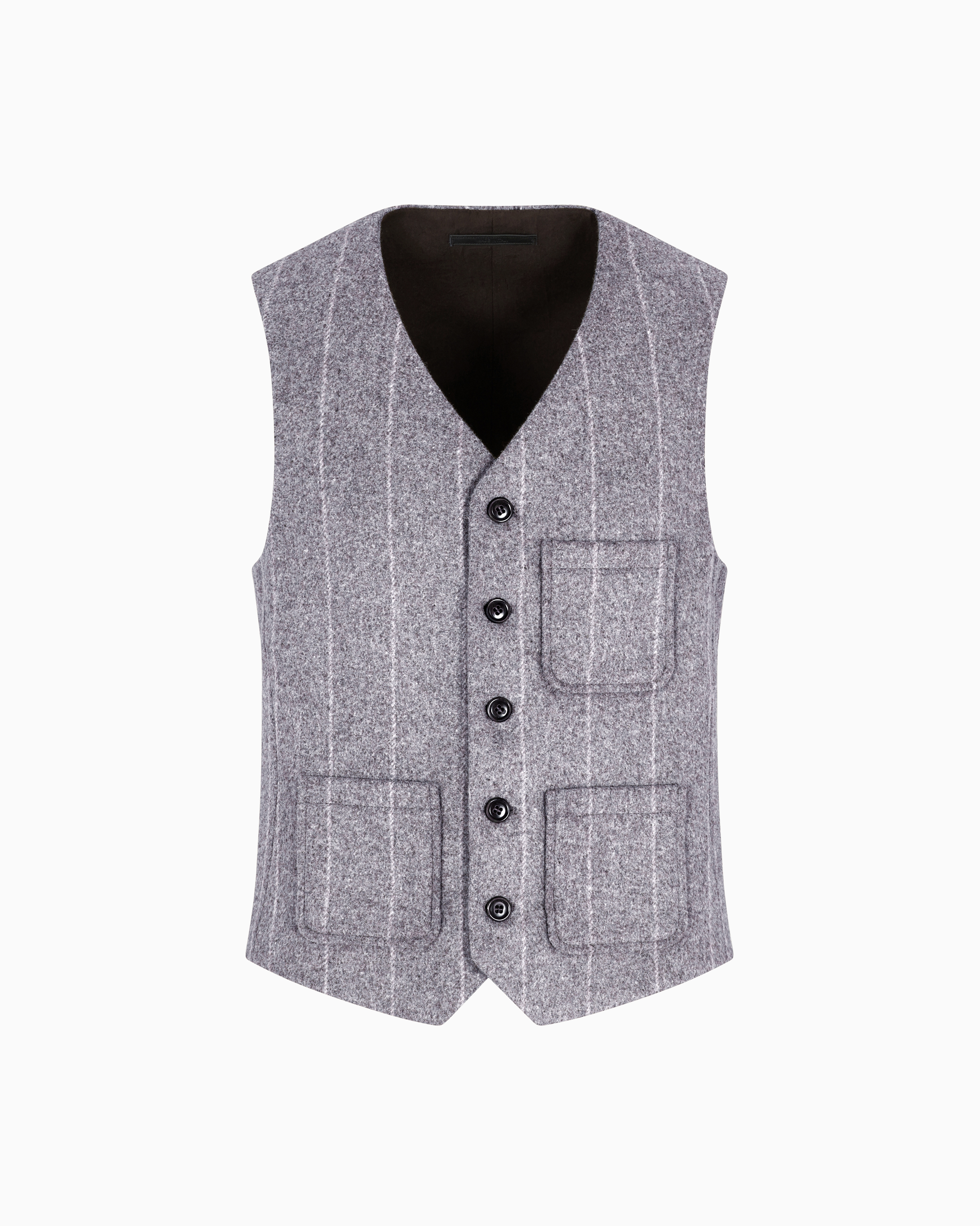 Giorgio Armani Single-breasted Waistcoat In Pinstriped Alpaca-blend Cloth In Neutral