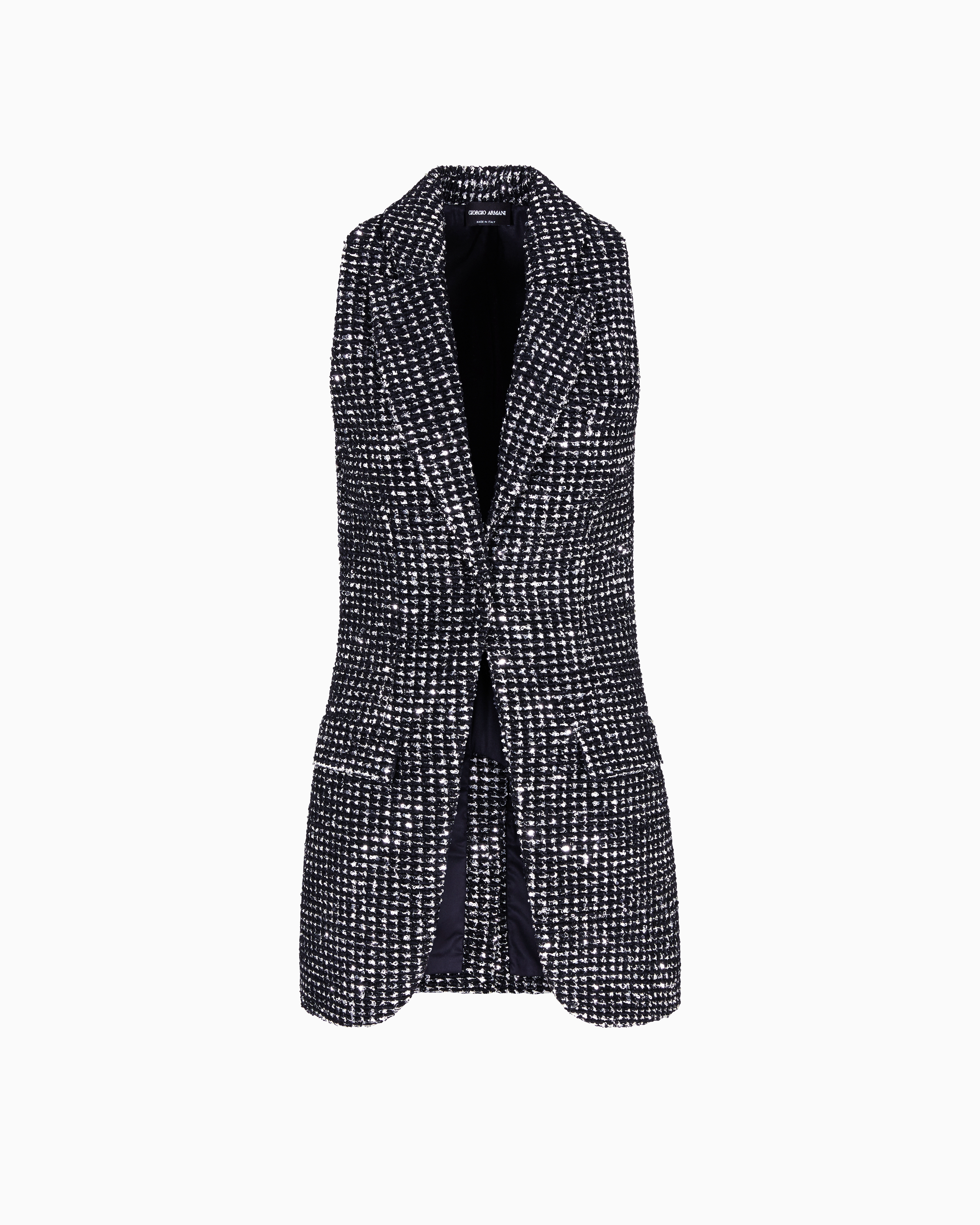 Giorgio Armani Long Jersey Waistcoat With A Flocked Print And Sequins In Multi