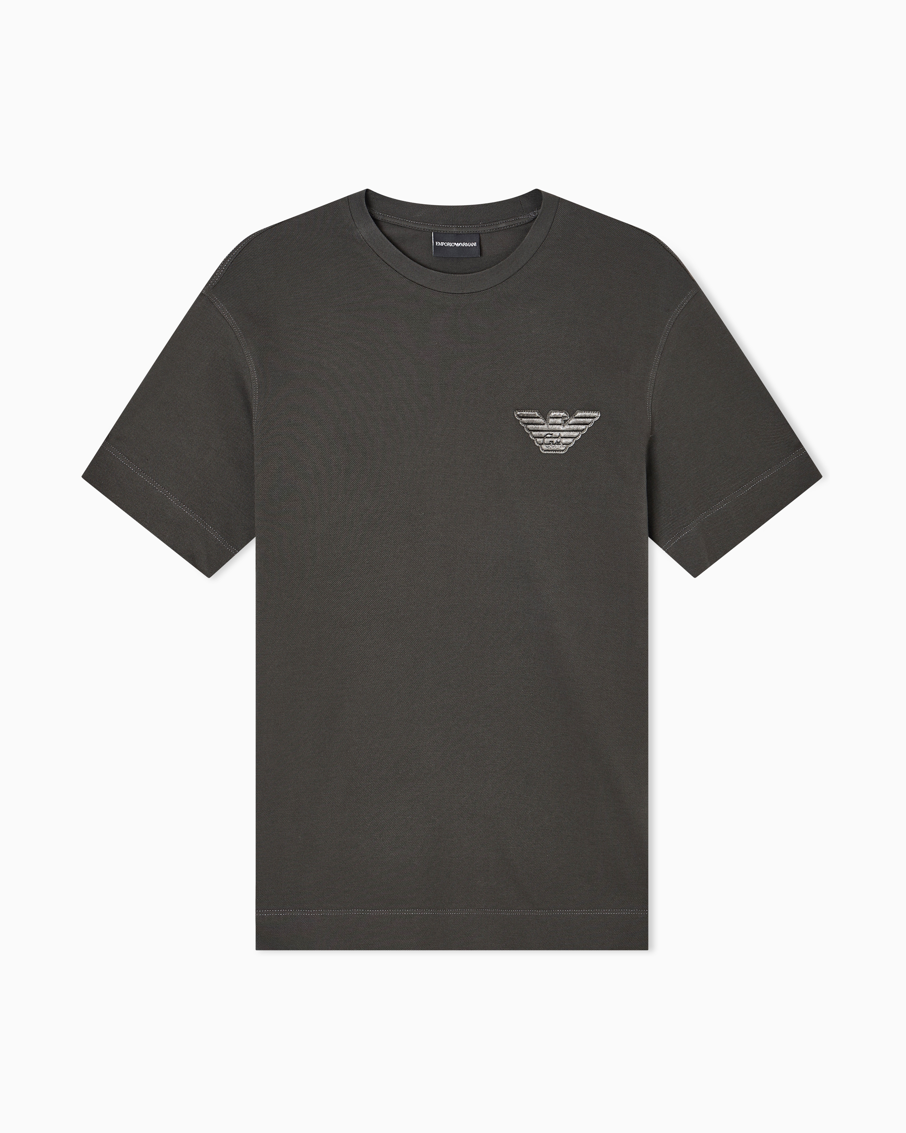 Emporio Armani - Piqué jersey T-shirt with eagle patch, Man, Green, Size: