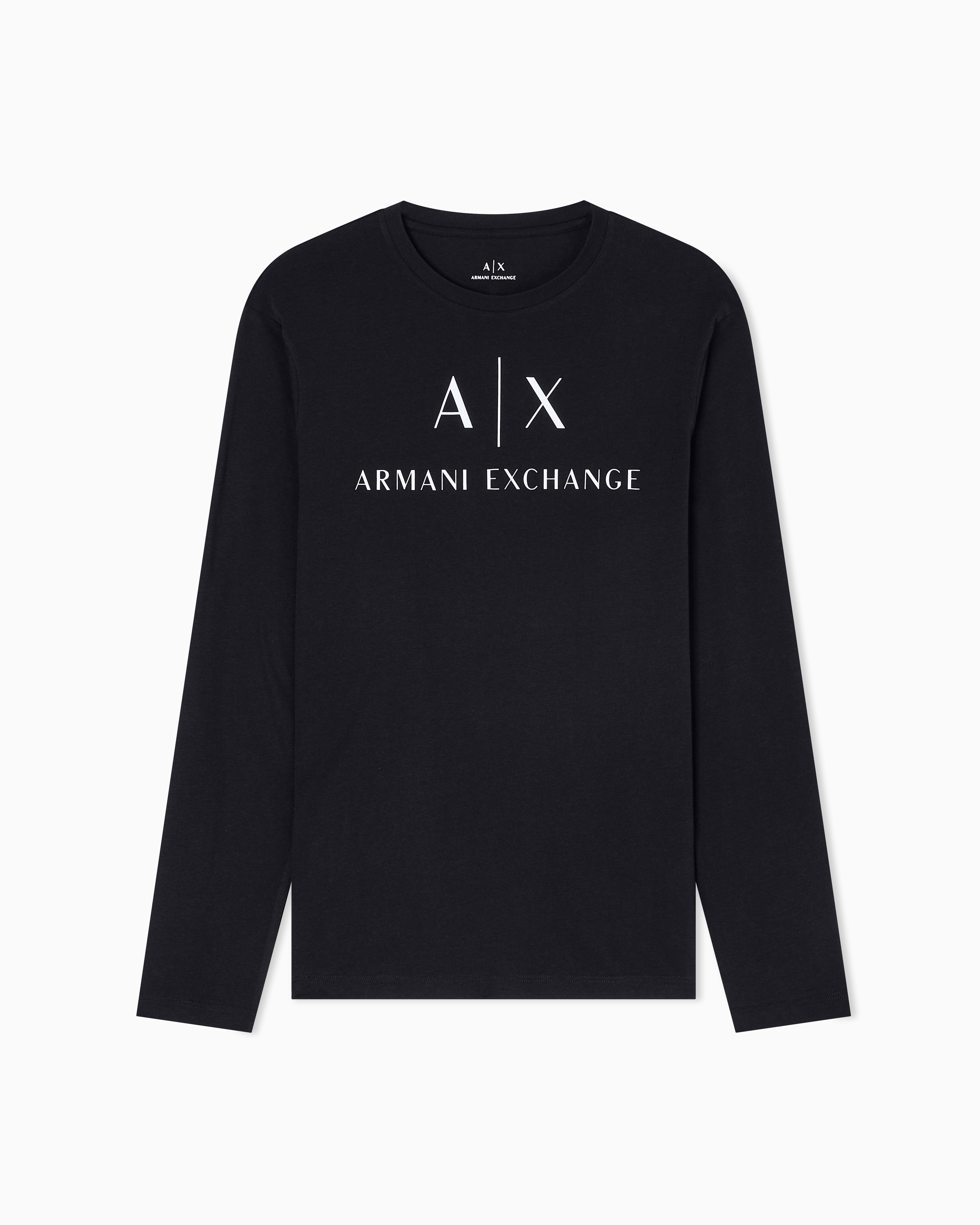 Armani Exchange - Long sleeve T-shirt with logo prints, Man, Black, Size: