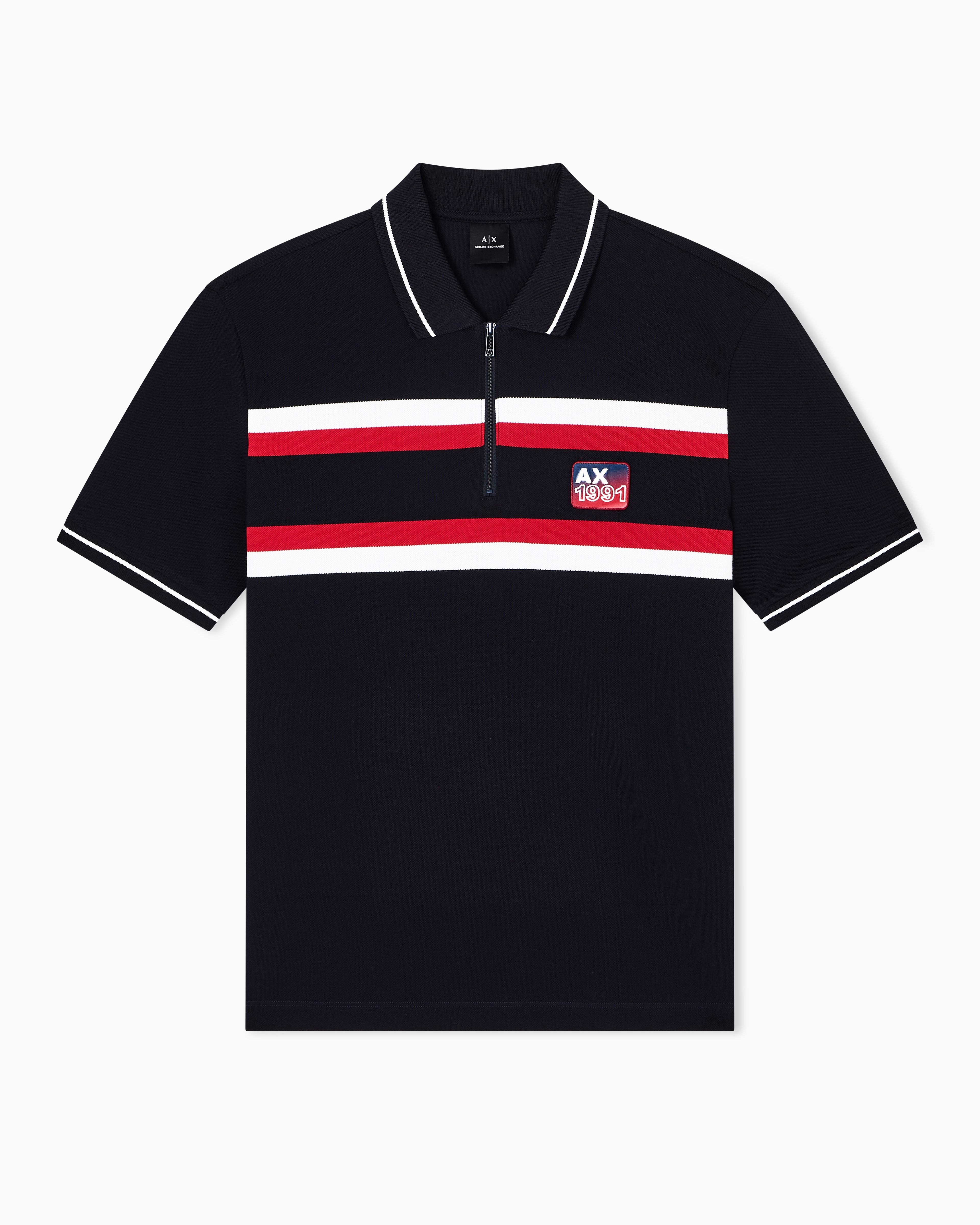 Armani Exchange - Regular fit polo shirt with zip and contrasting bands, Man, Navy Blue, Size: