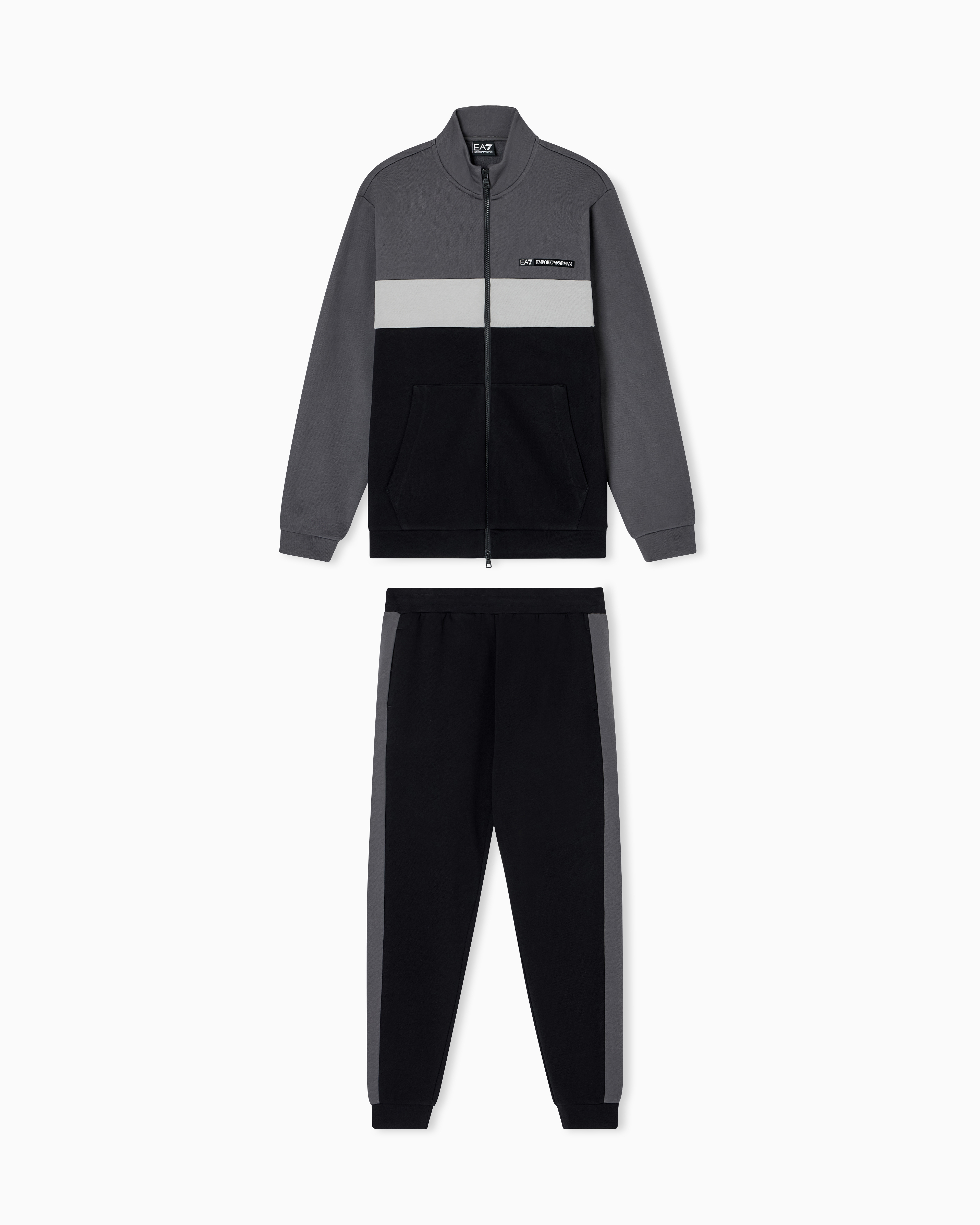 Ea7 Asv Athletic Colour Block Organic Cotton-blend Tracksuit In Black