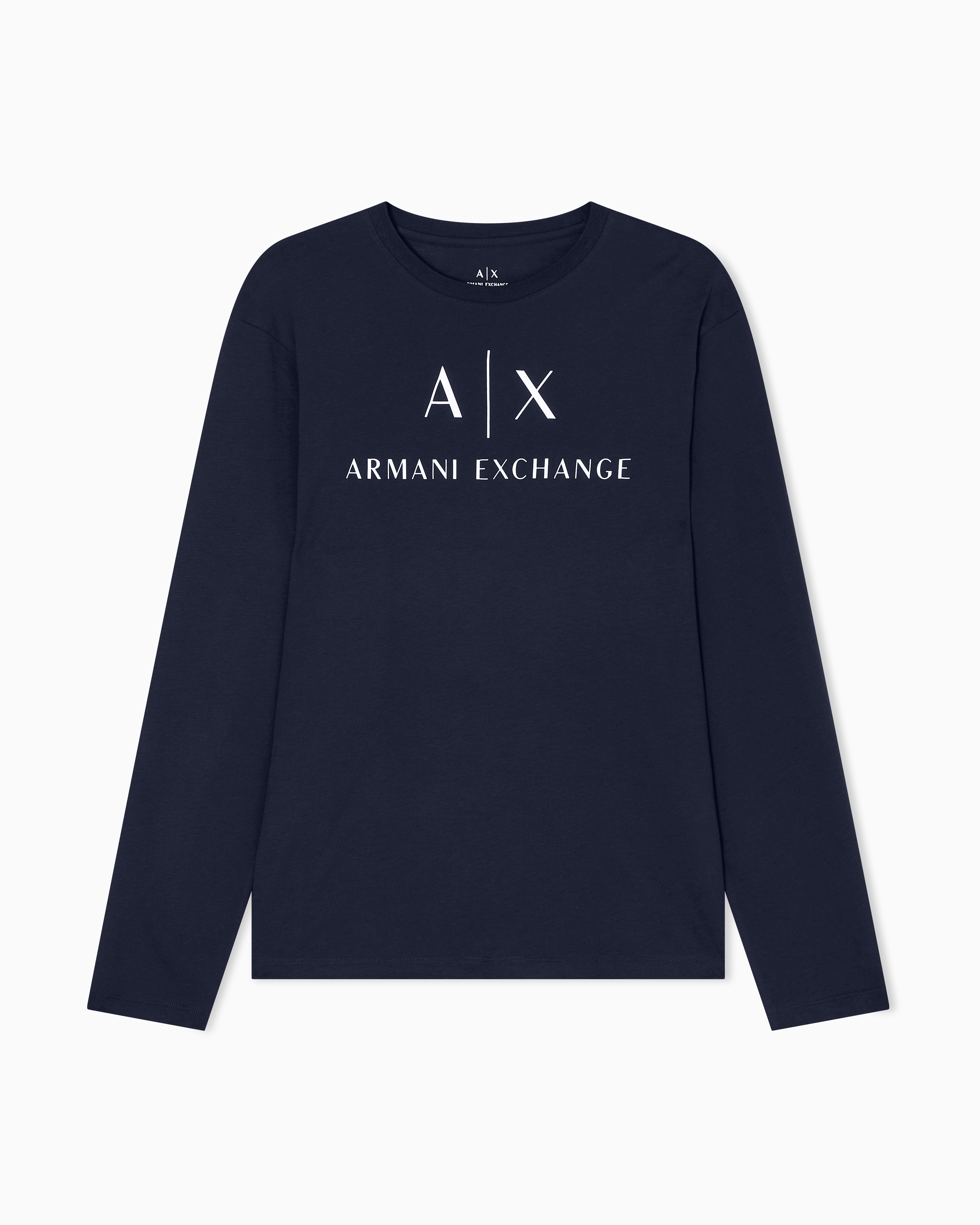 Armani Exchange - Long sleeve T-shirt with logo prints, Man, Navy Blue, Size: