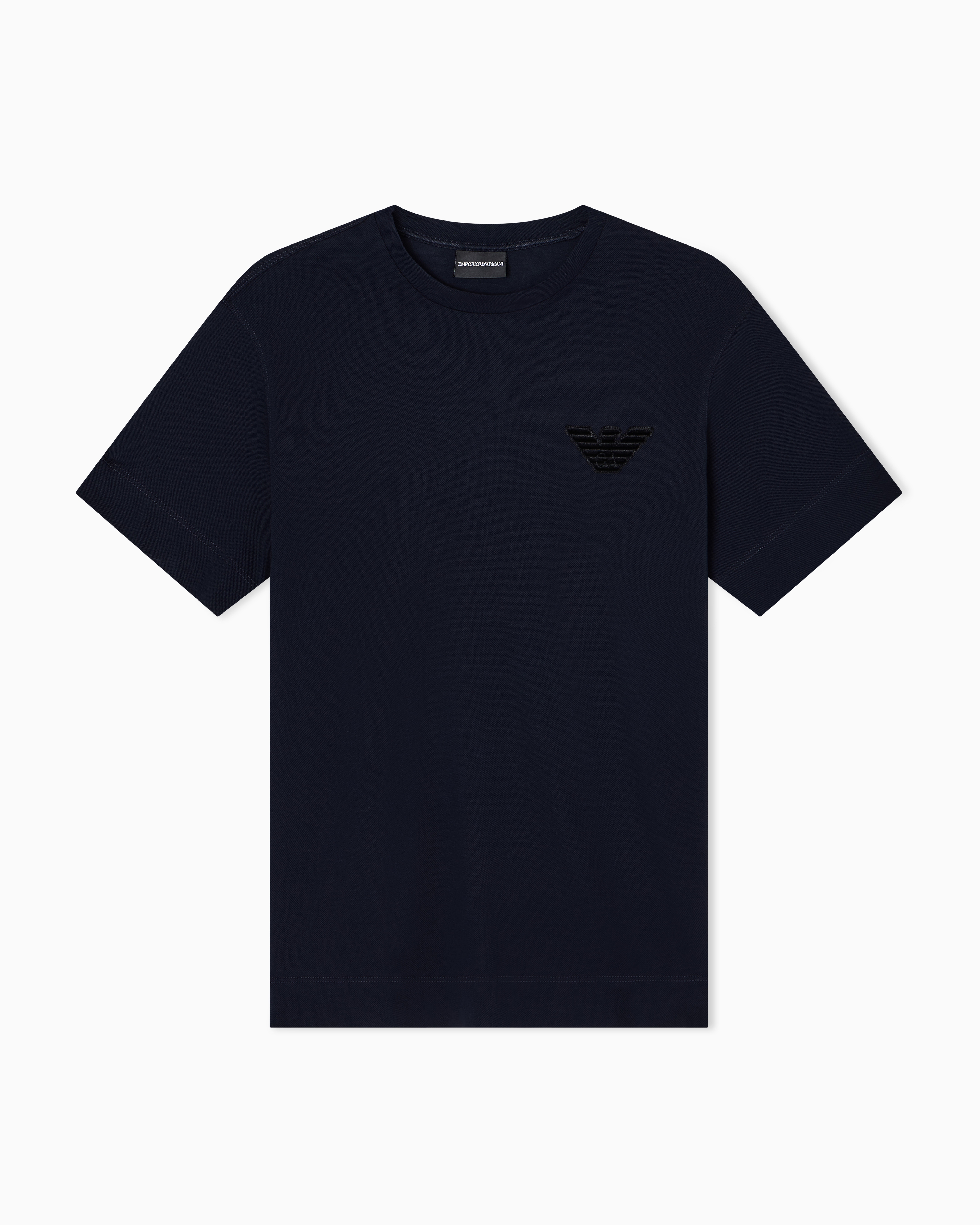 Emporio Armani - Piqué jersey T-shirt with eagle patch, Man, Navy Blue, Size: