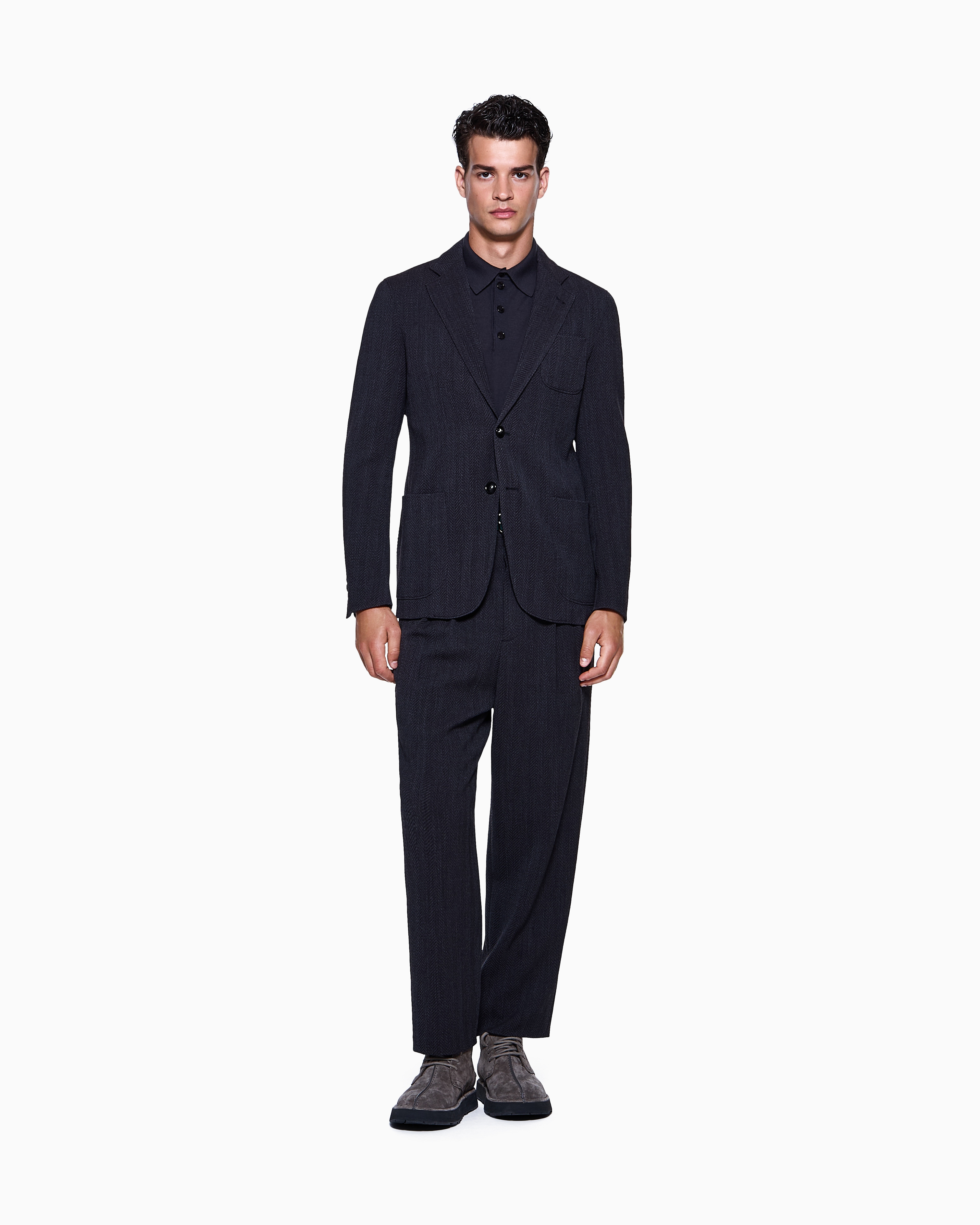 Giorgio Armani Upton Line Single-breasted Jacket In Chevron Stretch Virgin Wool In Blue