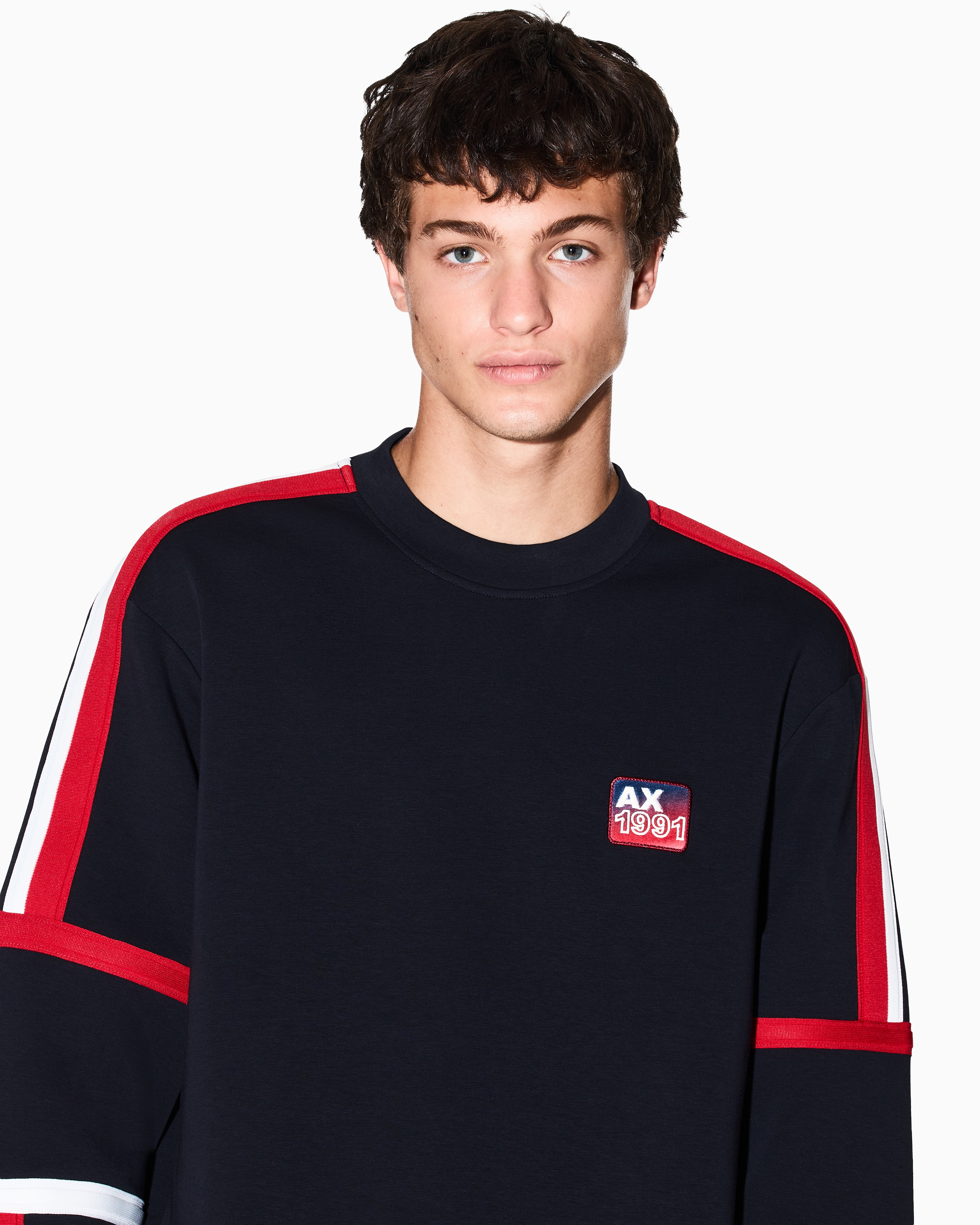 Armani Exchange - Sweatshirt with contrasting bands, Man, Navy Blue, Size: M