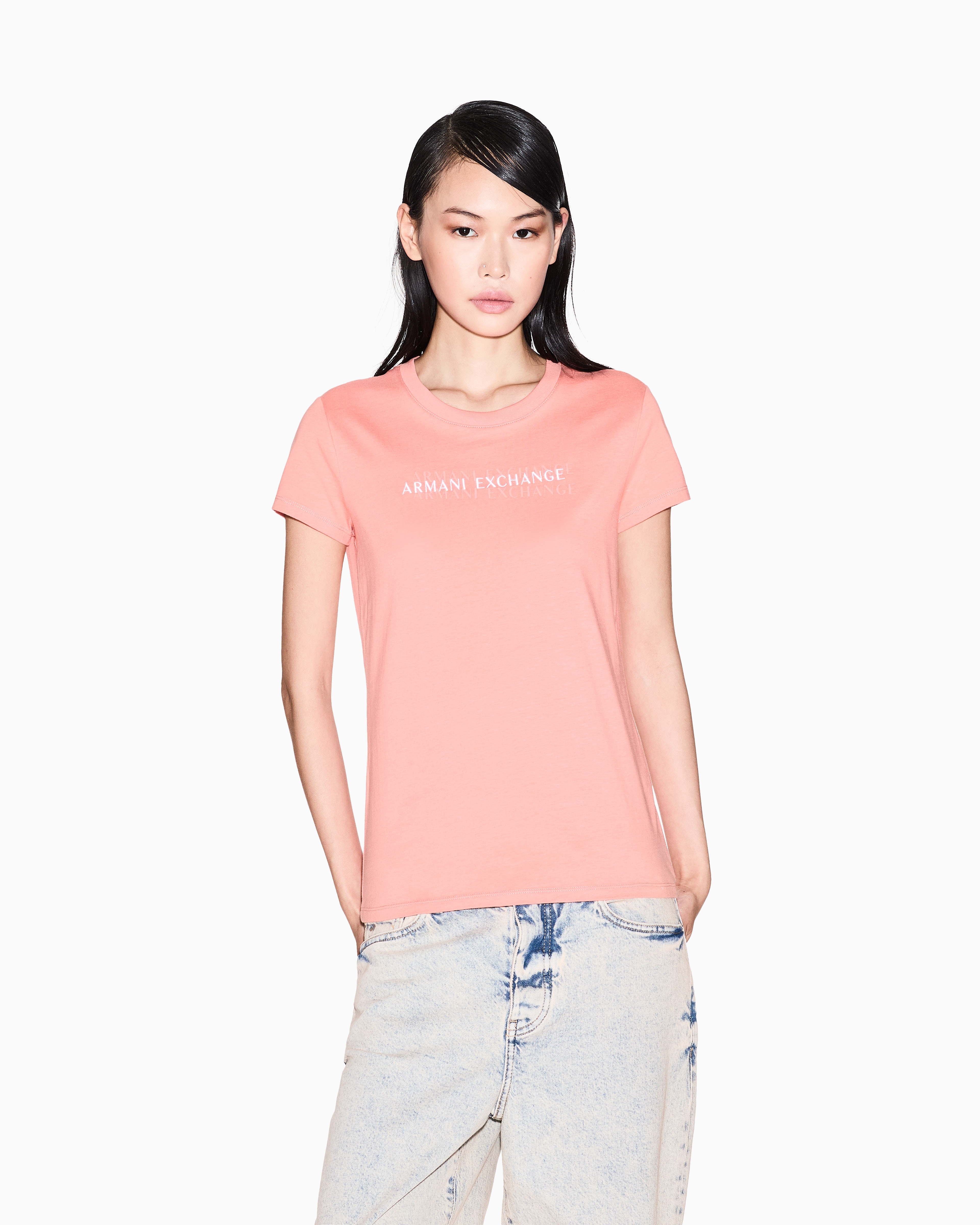 Armani Exchange - Slim Fit T-Shirts, Woman, Pink, Size: S
