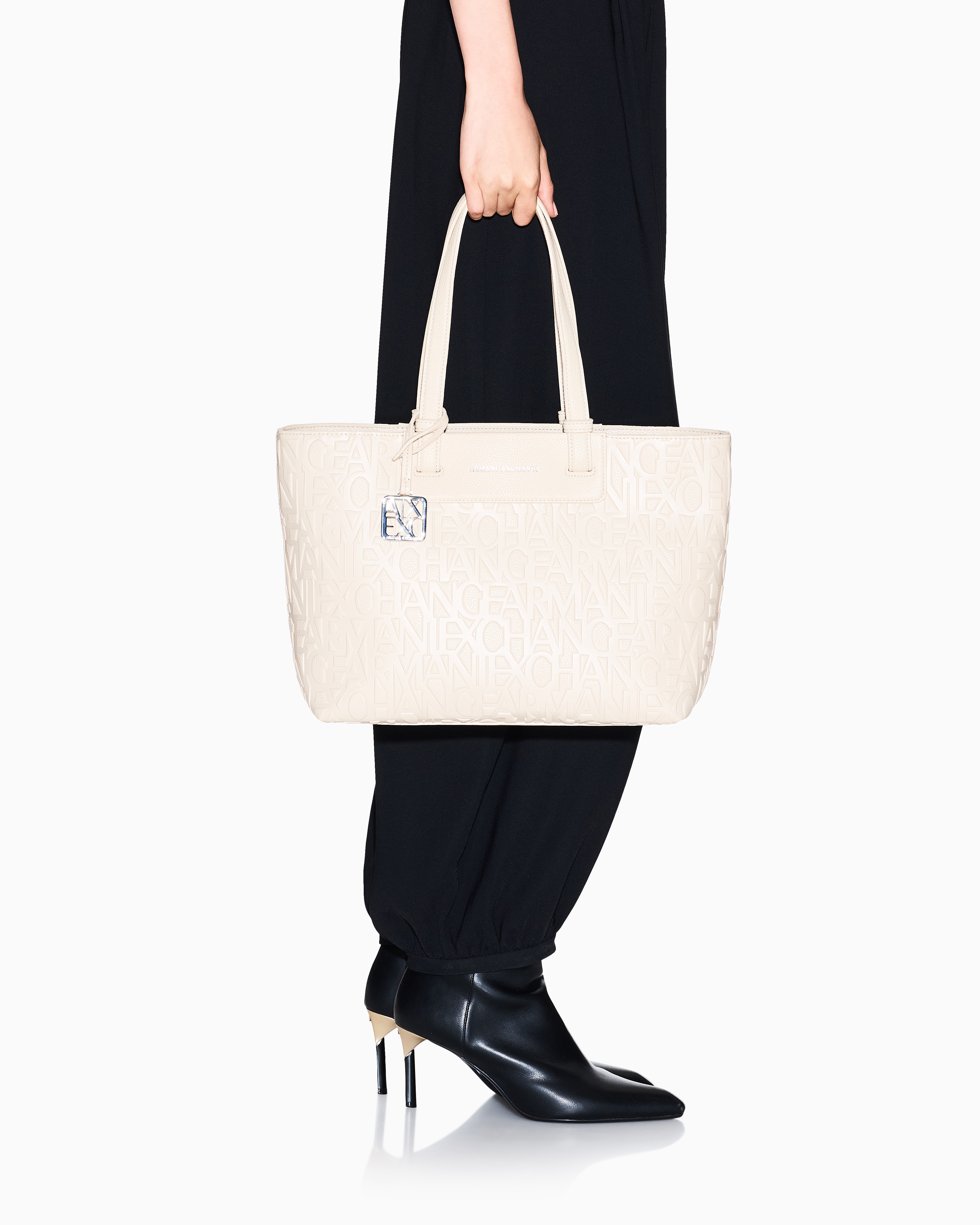 Armani Exchange - Shopper bag with allover logo, Woman, Beige, Size: TU