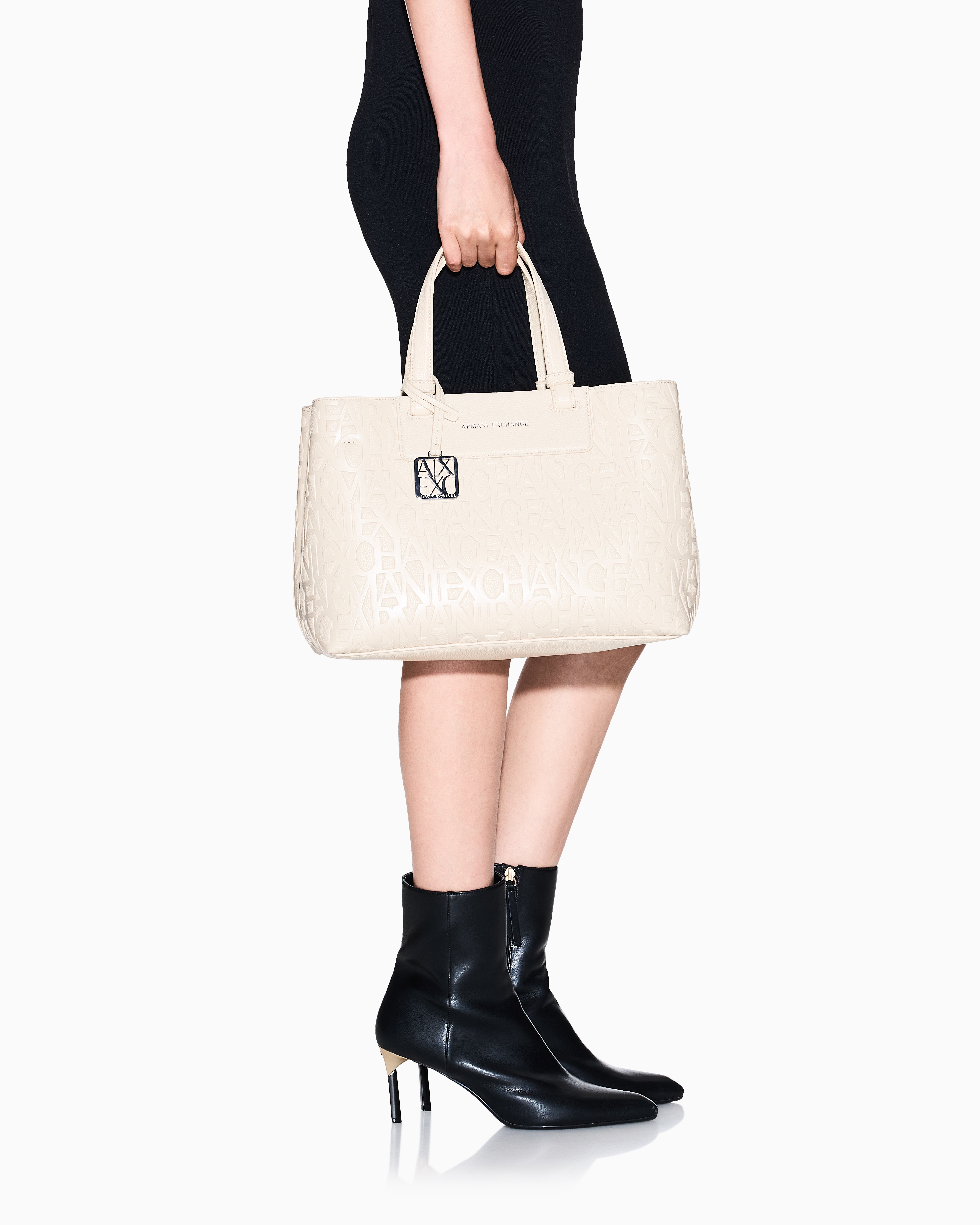 Armani Exchange - Handbag with allover logo, Woman, Beige, Size: TU
