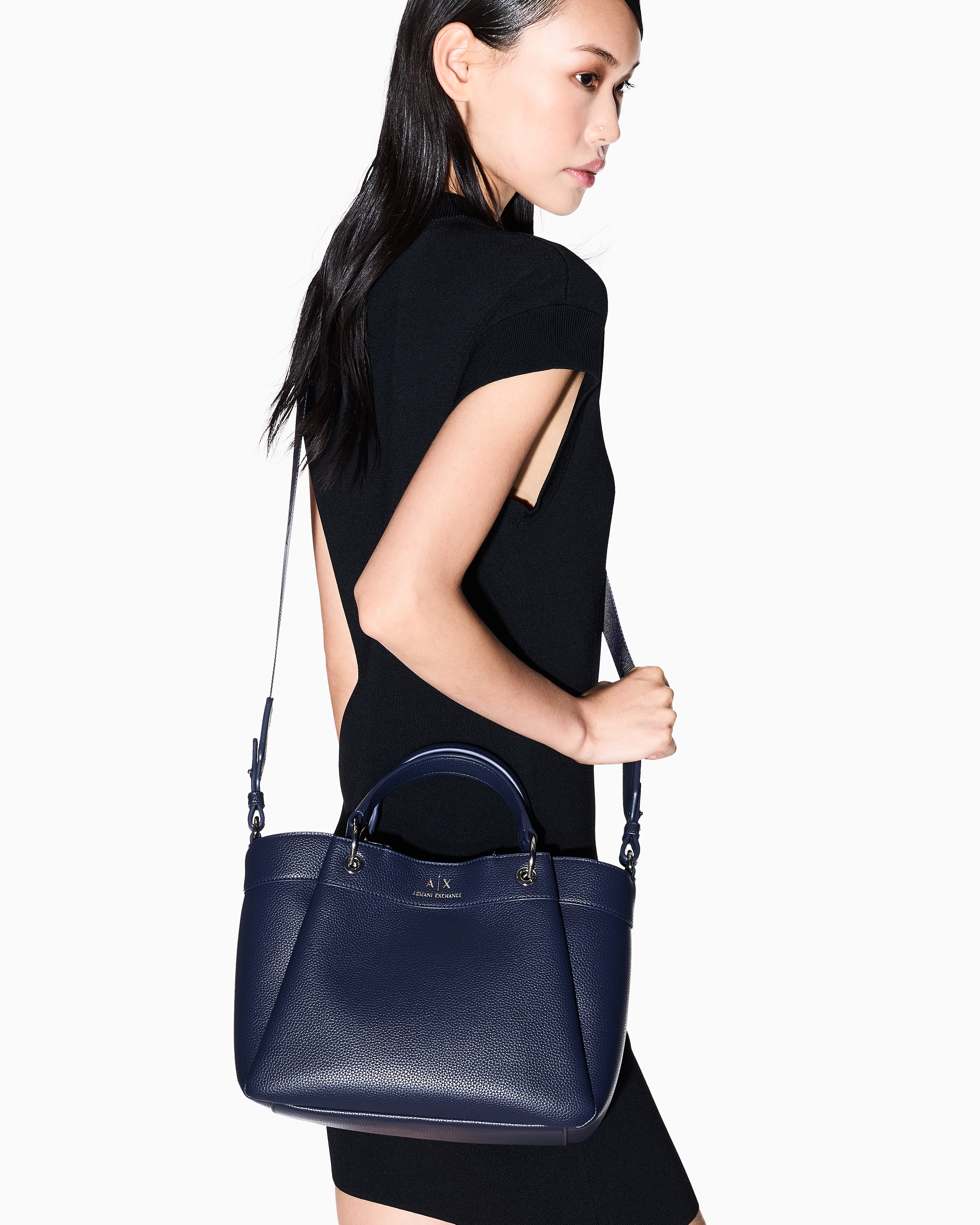 Armani Exchange - Medium handbag with degradè shoulder strap, Woman, Navy Blue, Size: TU