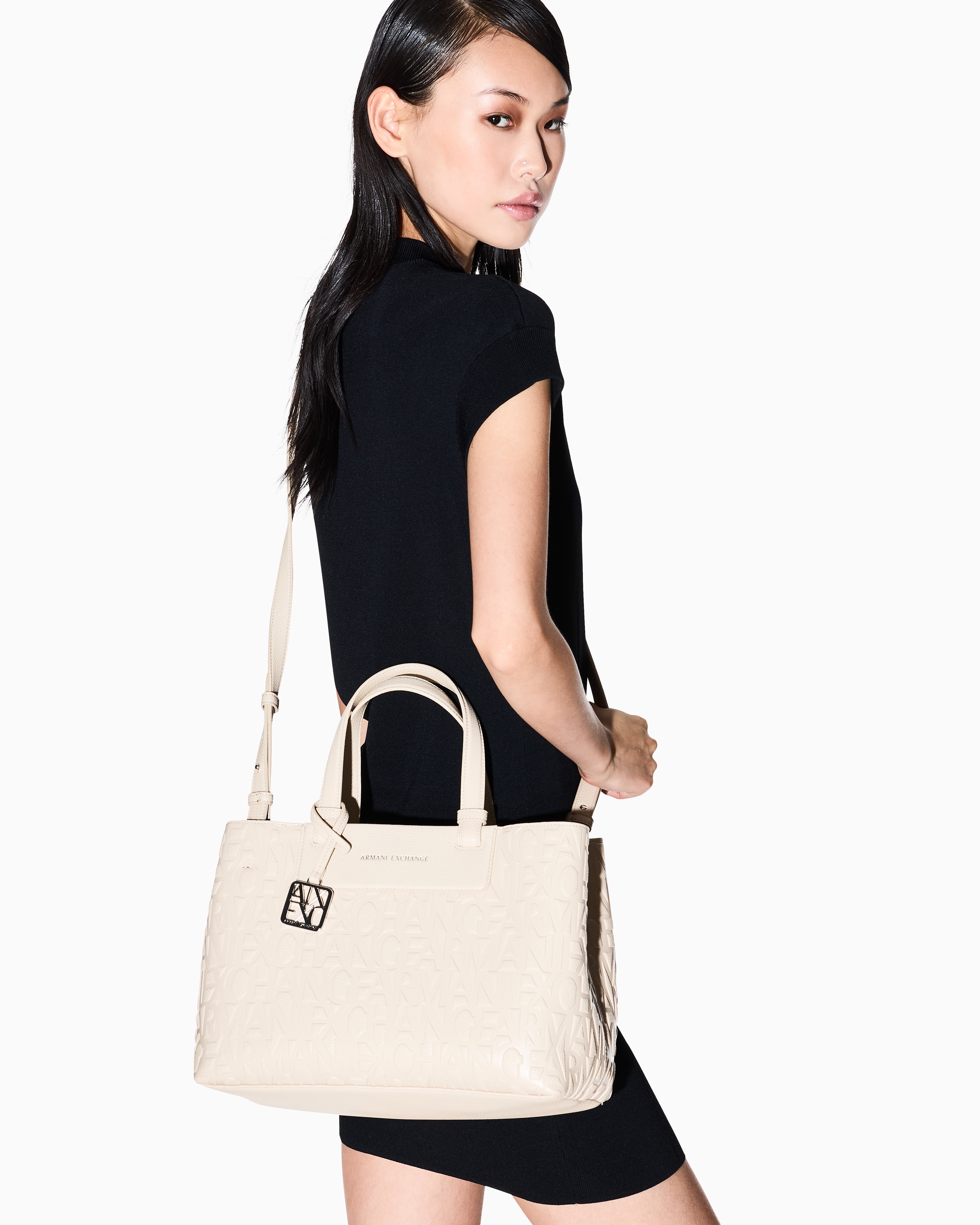 Armani Exchange - Handbag with allover logo, Woman, Beige, Size: TU