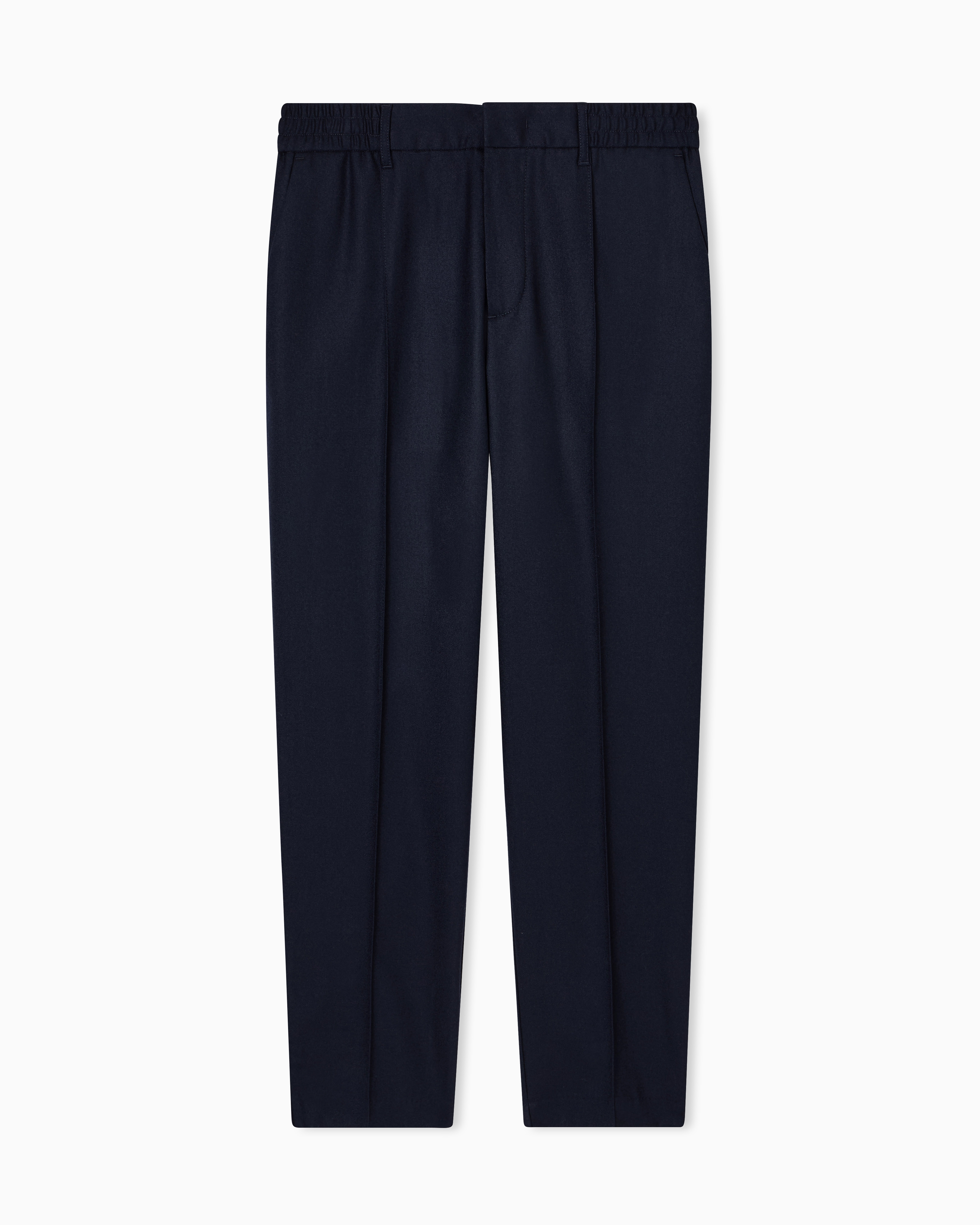 Emporio Armani - Stretch-twill virgin-wool trousers with ribbing, Man, Navy Blue, Size: