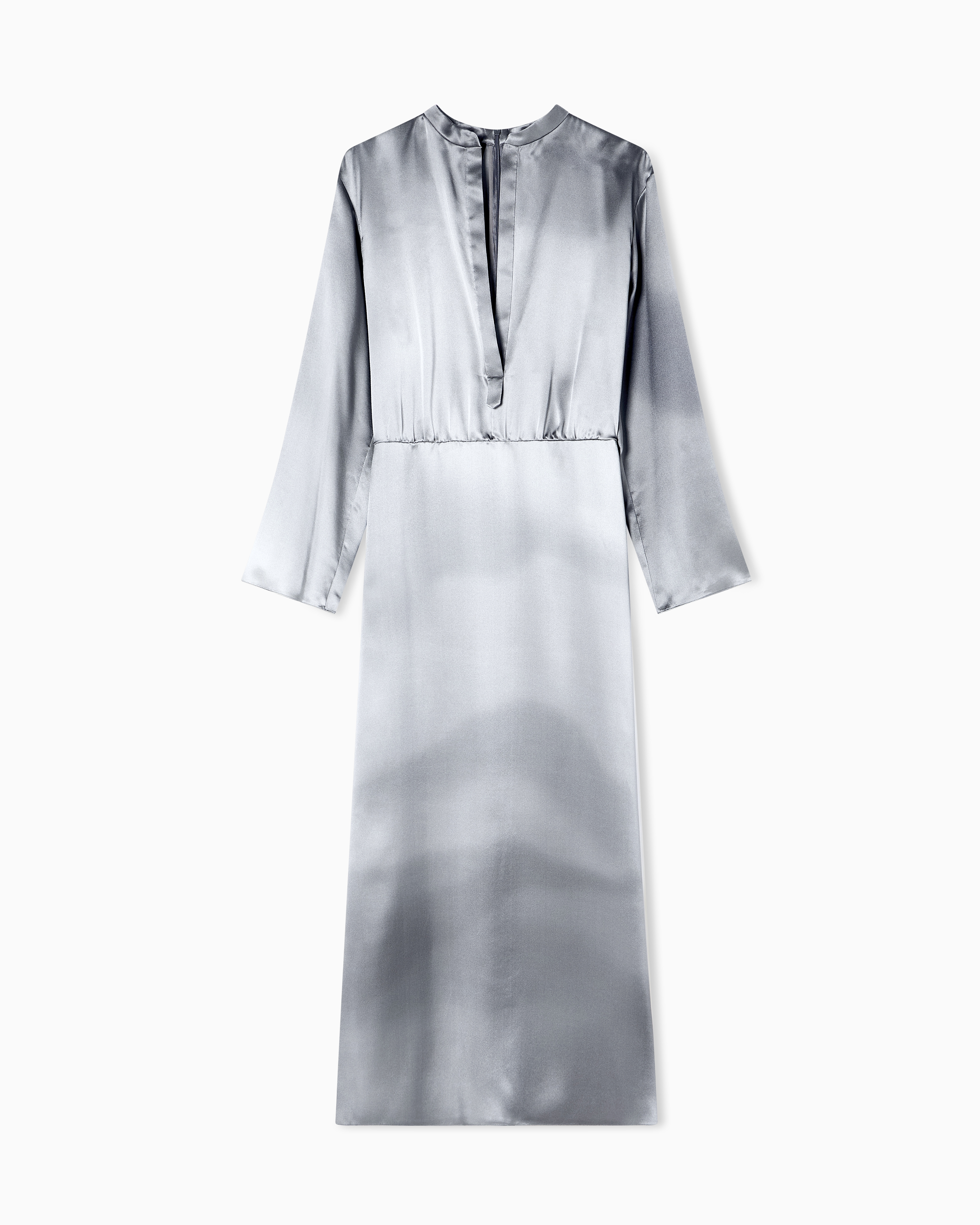 Giorgio Armani Silk Triple Georgette Midi Dress In Gray