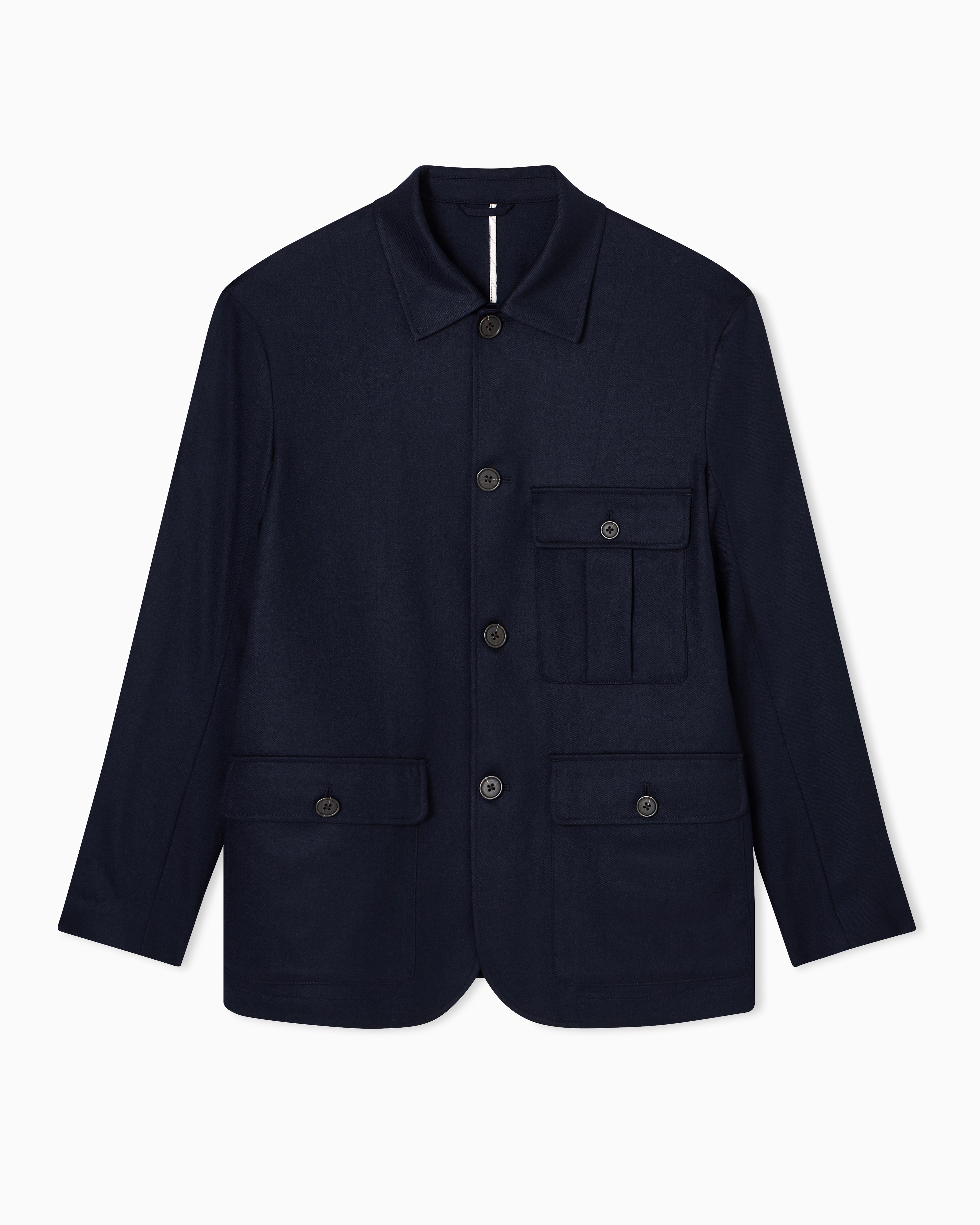Emporio Armani - Virgin-wool stretch-twill shirt jacket, Man, Navy_blue, Size: