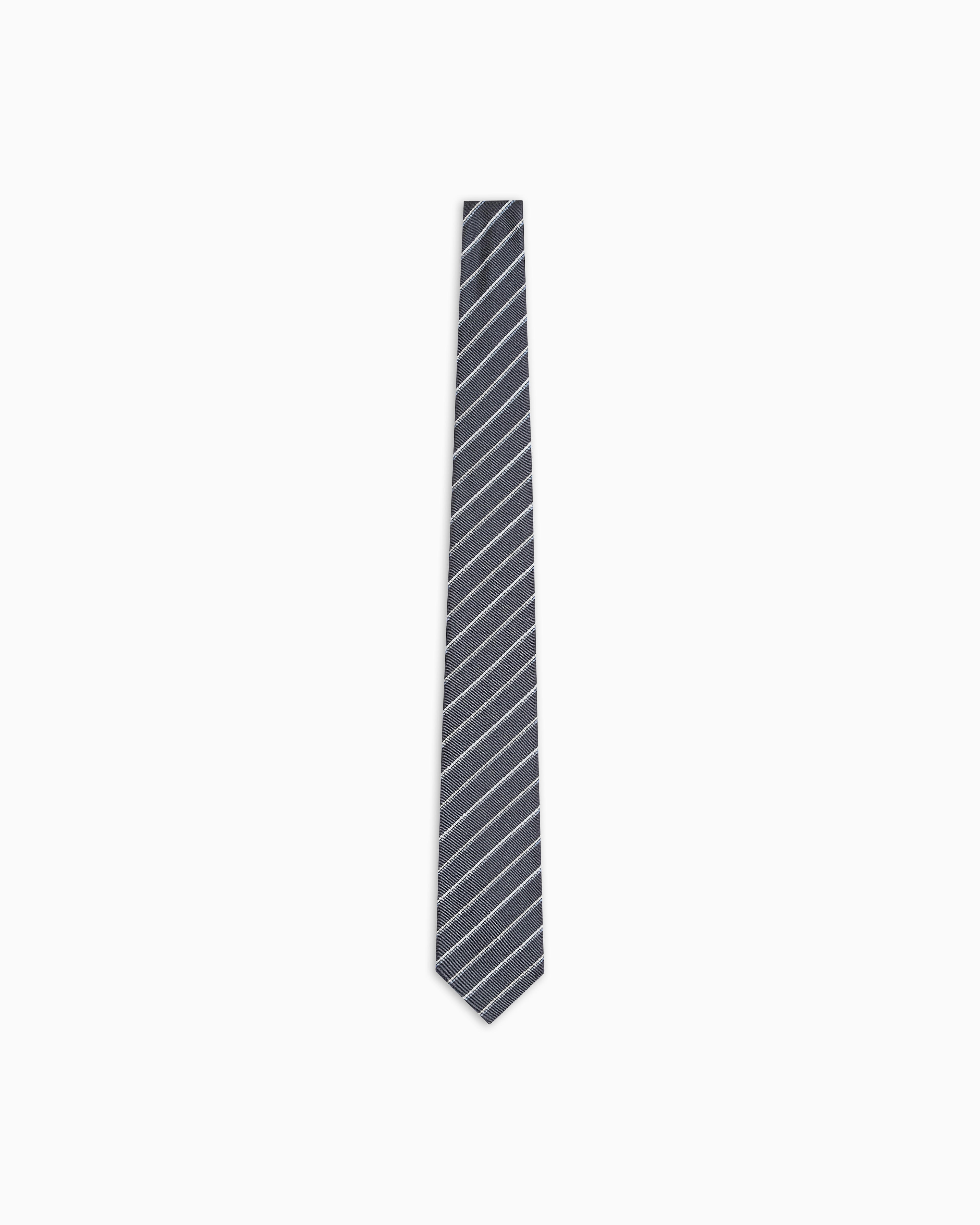 Emporio Armani - Pure silk tie with two-tone jacquard stripes, Man, Grey, Size: TU