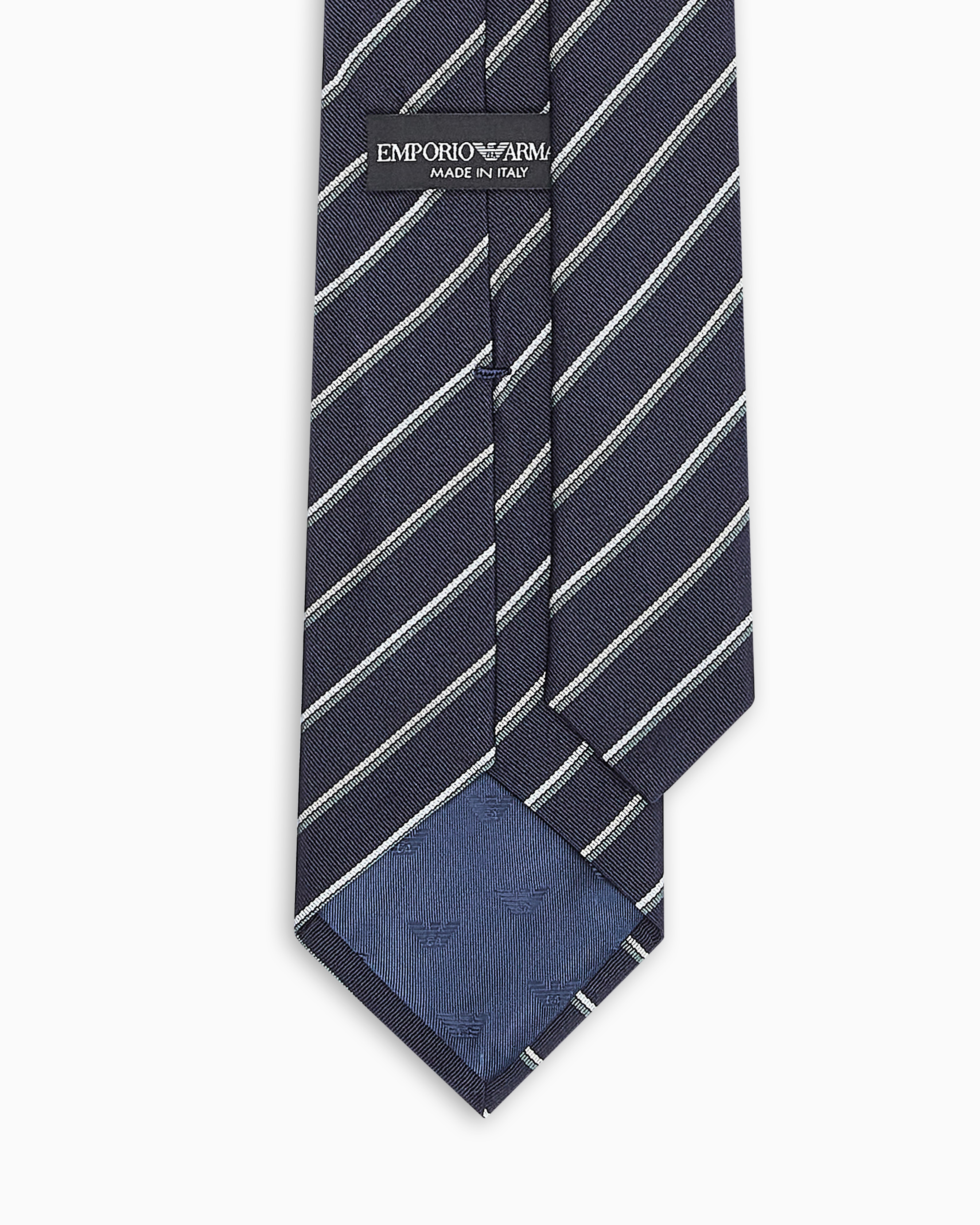 Emporio Armani - Pure silk tie with two-tone jacquard stripes, Man, Navy Blue, Size: TU