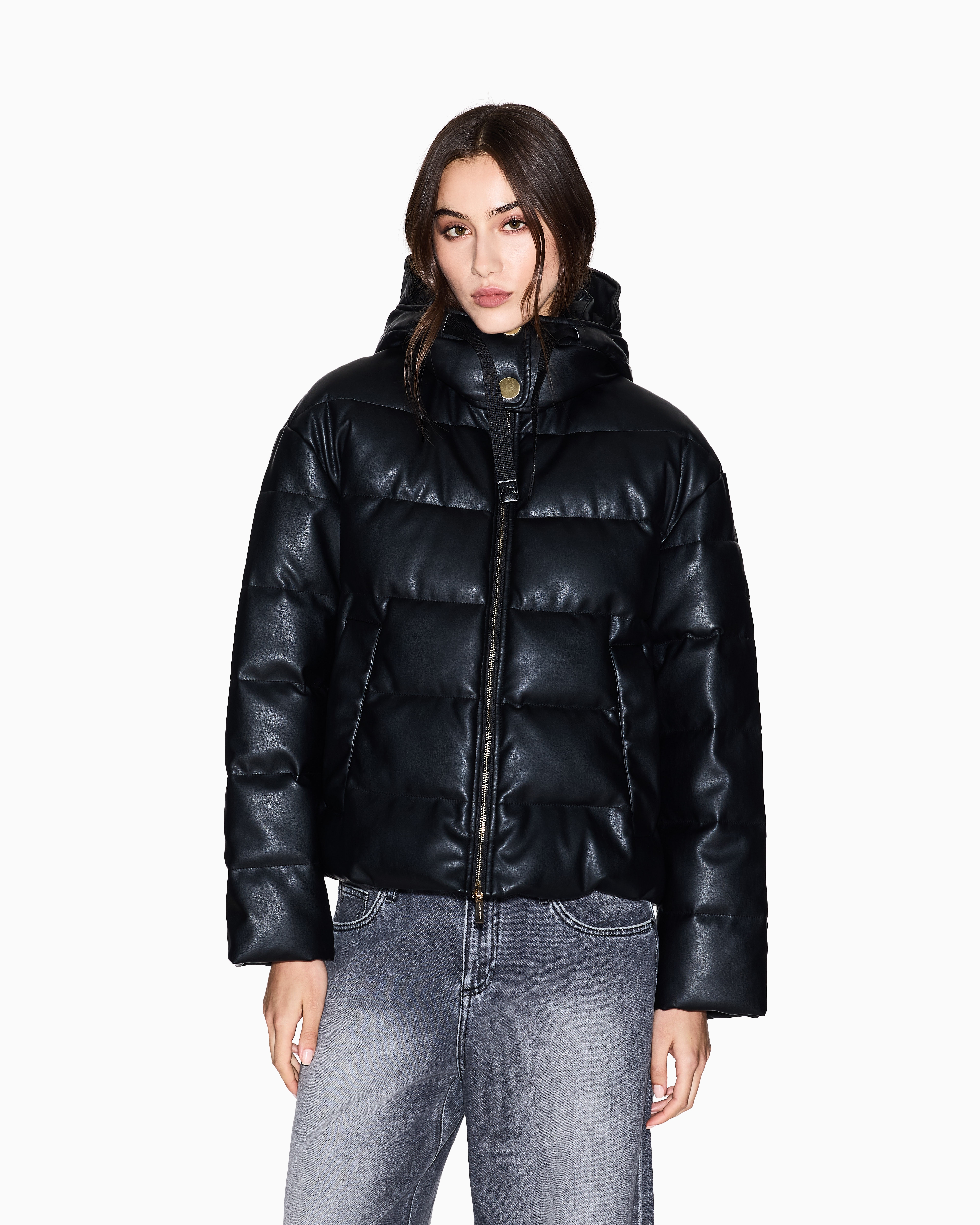Armani Exchange - Jacket shiny recycled fabric, Woman, Black, Size: