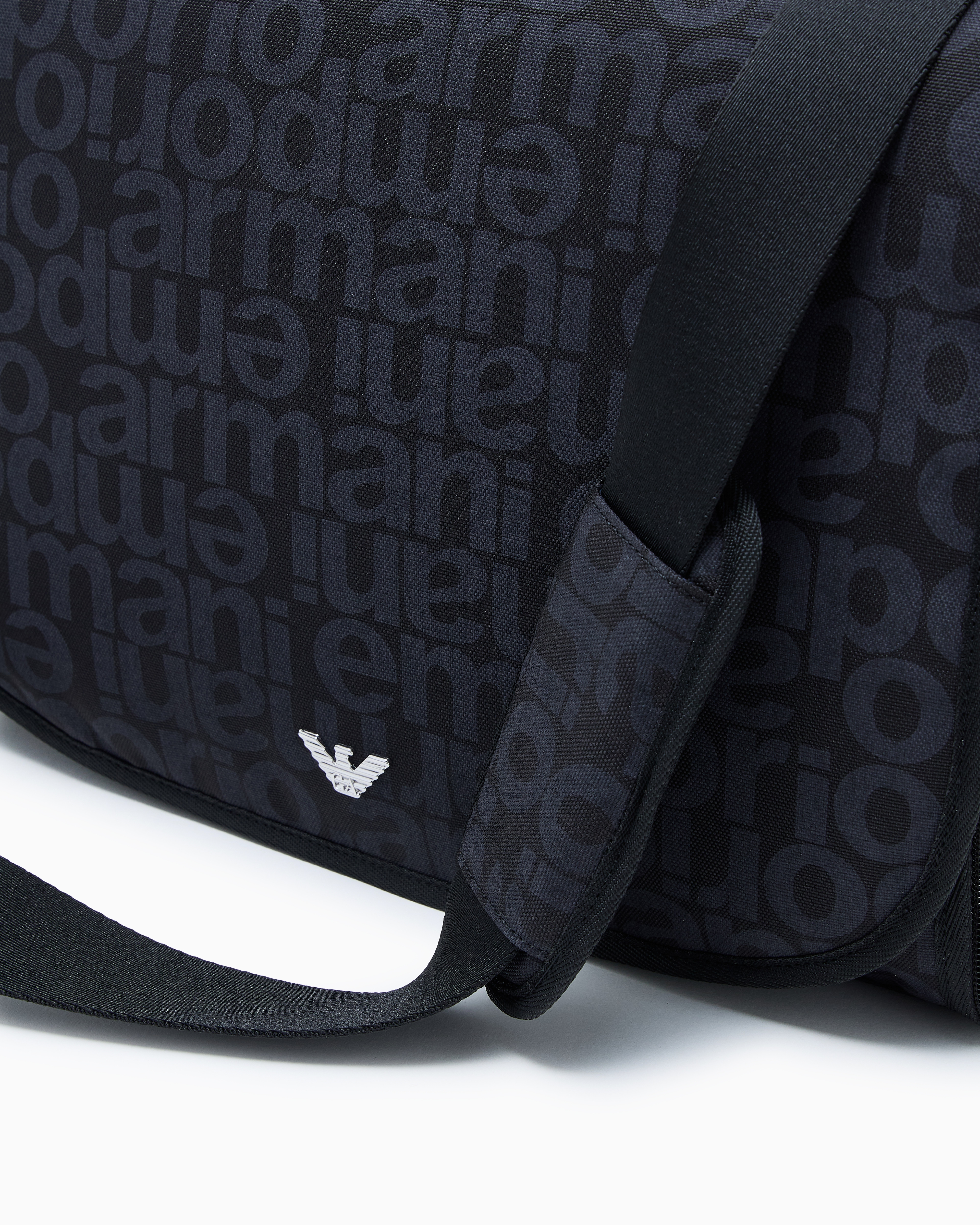 Emporio Armani Asv Mummy Bag Set With All-over Logo Lettering In Blue