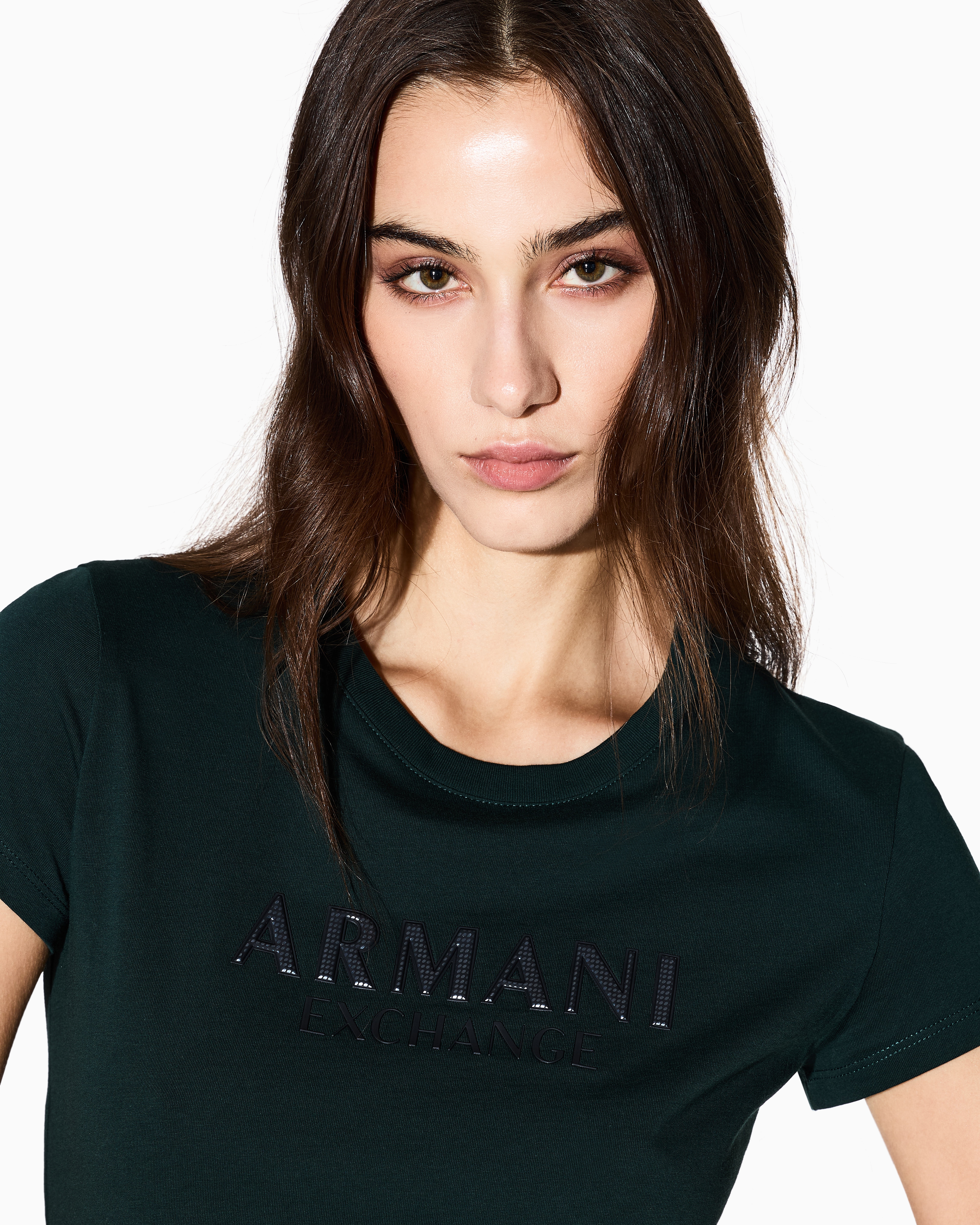 Armani Exchange - Slim Fit T-Shirts, Woman, Green, Size: