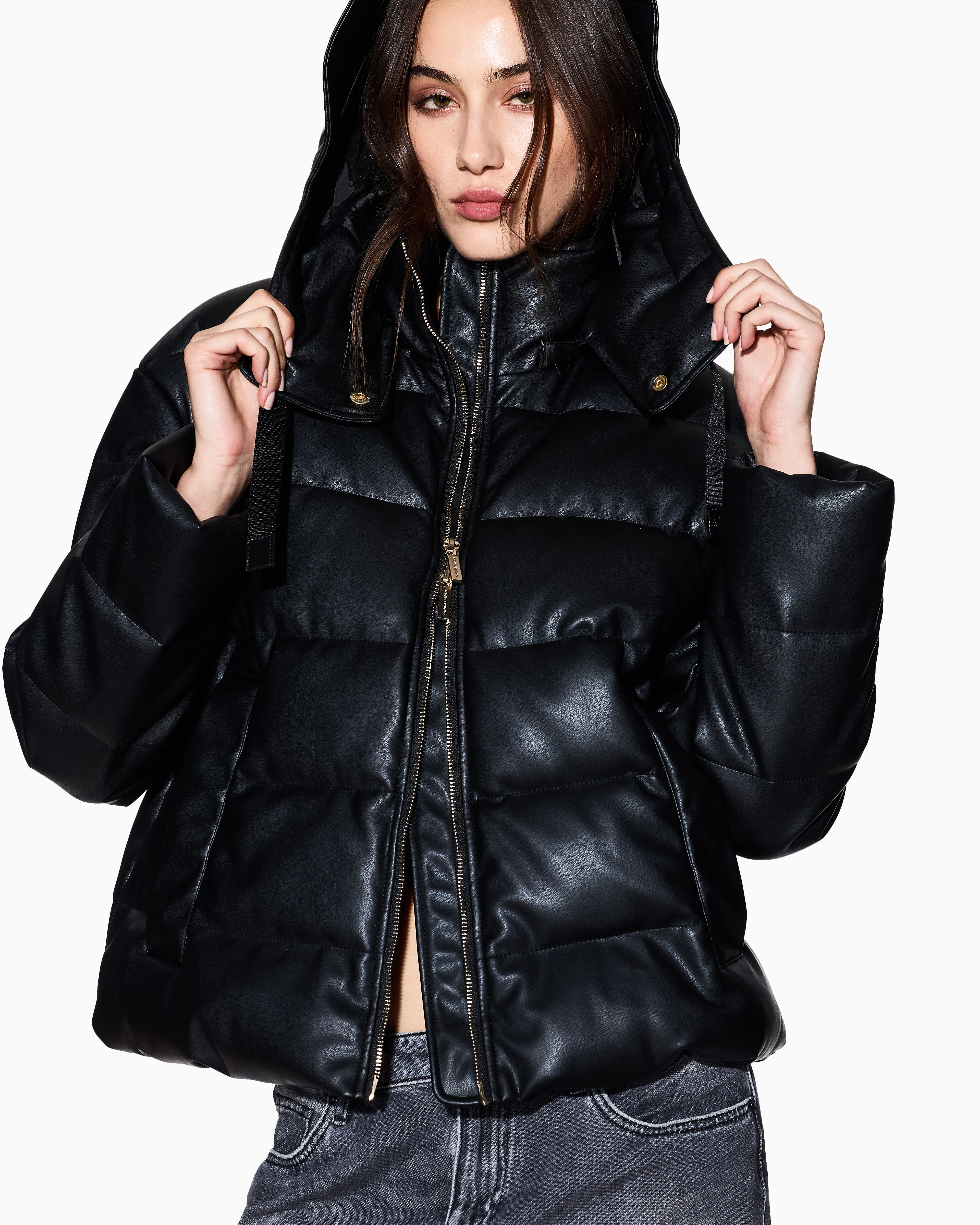 Armani Exchange - Jacket shiny recycled fabric, Woman, Black, Size: