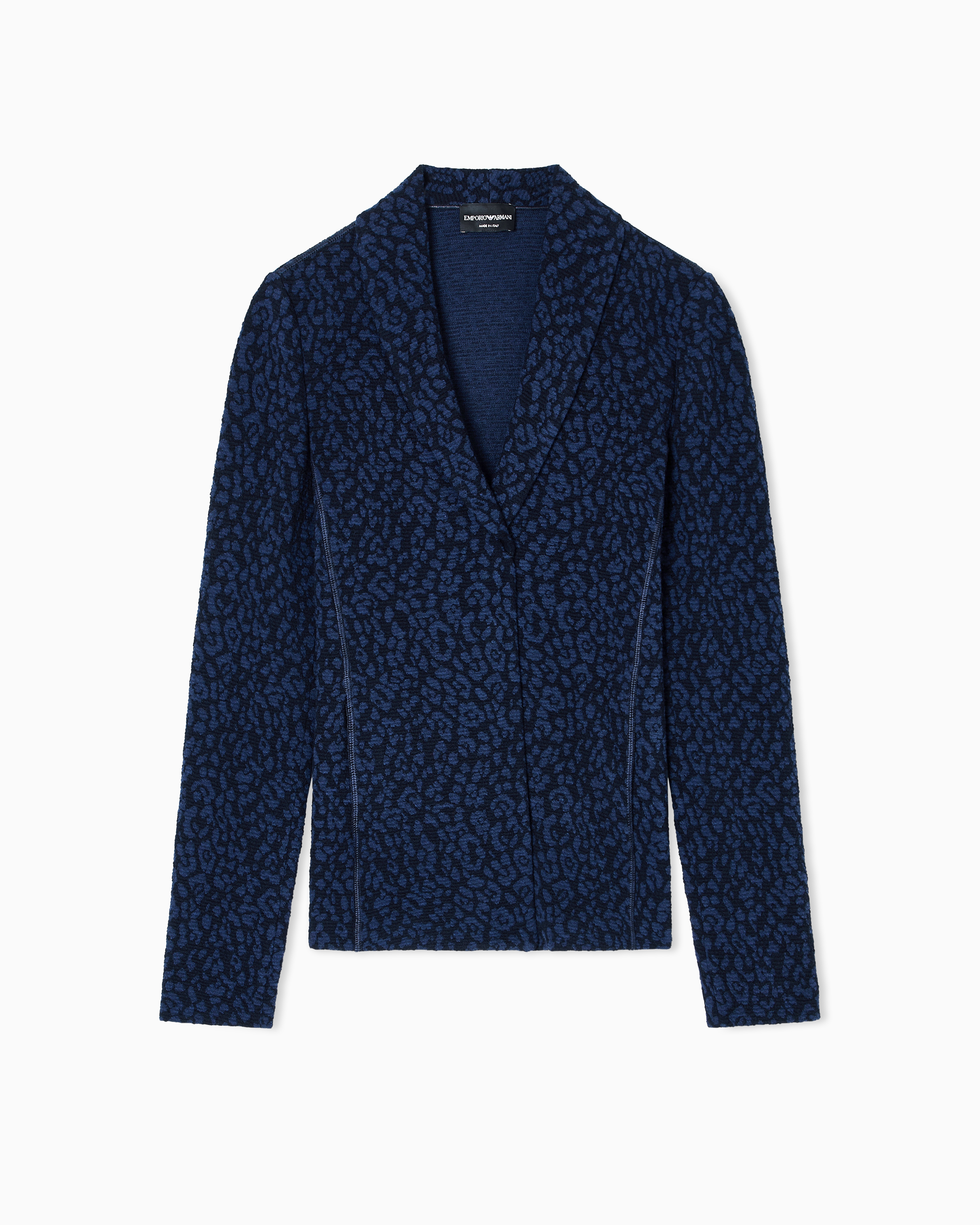 Emporio Armani - Wool knit jacket with dappled floral motif, Woman, Blue, Size: