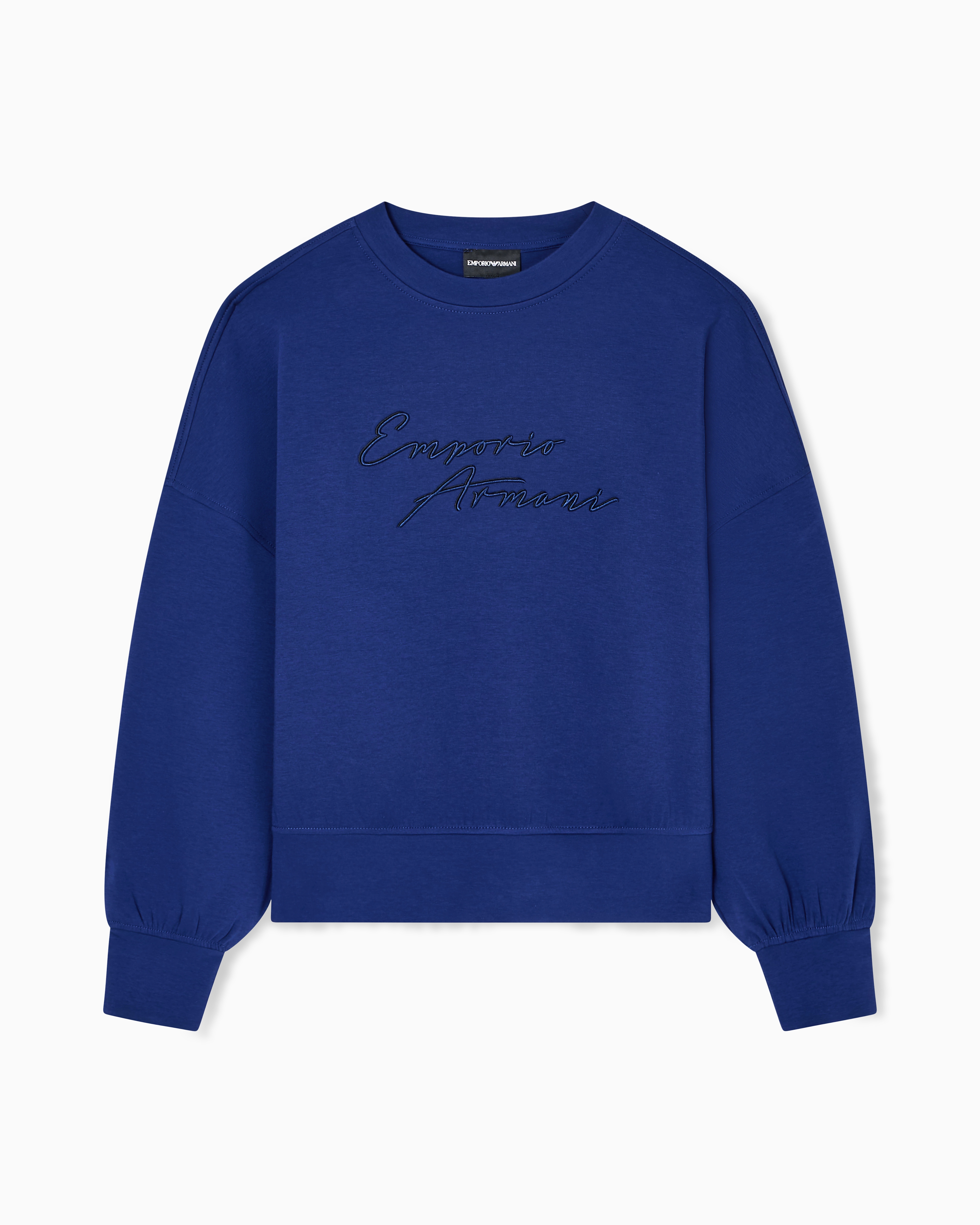 Emporio Armani - ASV double-jersey crew-neck sweatshirt with logo embroidery, Woman, Blue, Size:
