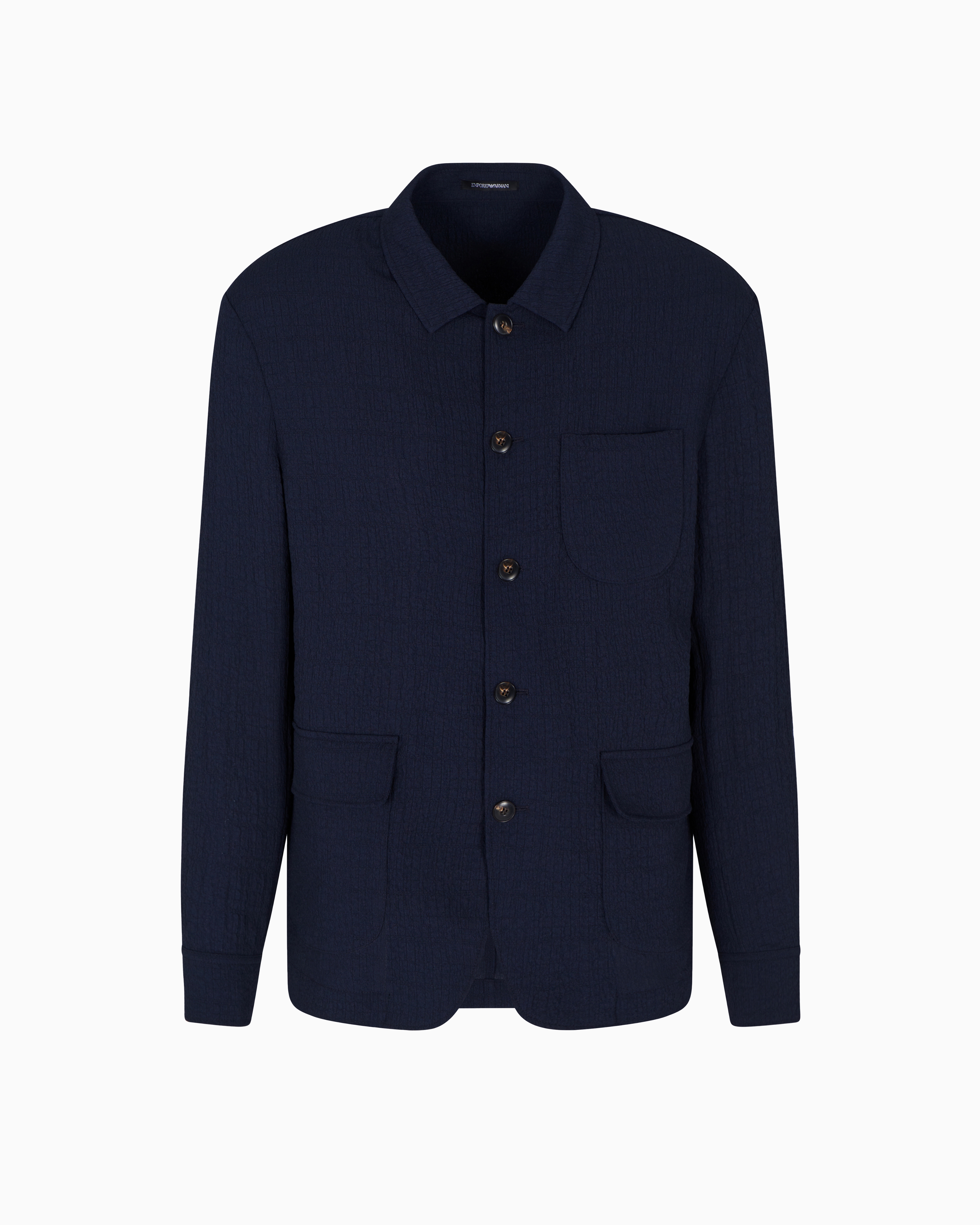 Emporio Armani - Shirt jacket technical seersucker fabric, Man, Blue, Size: