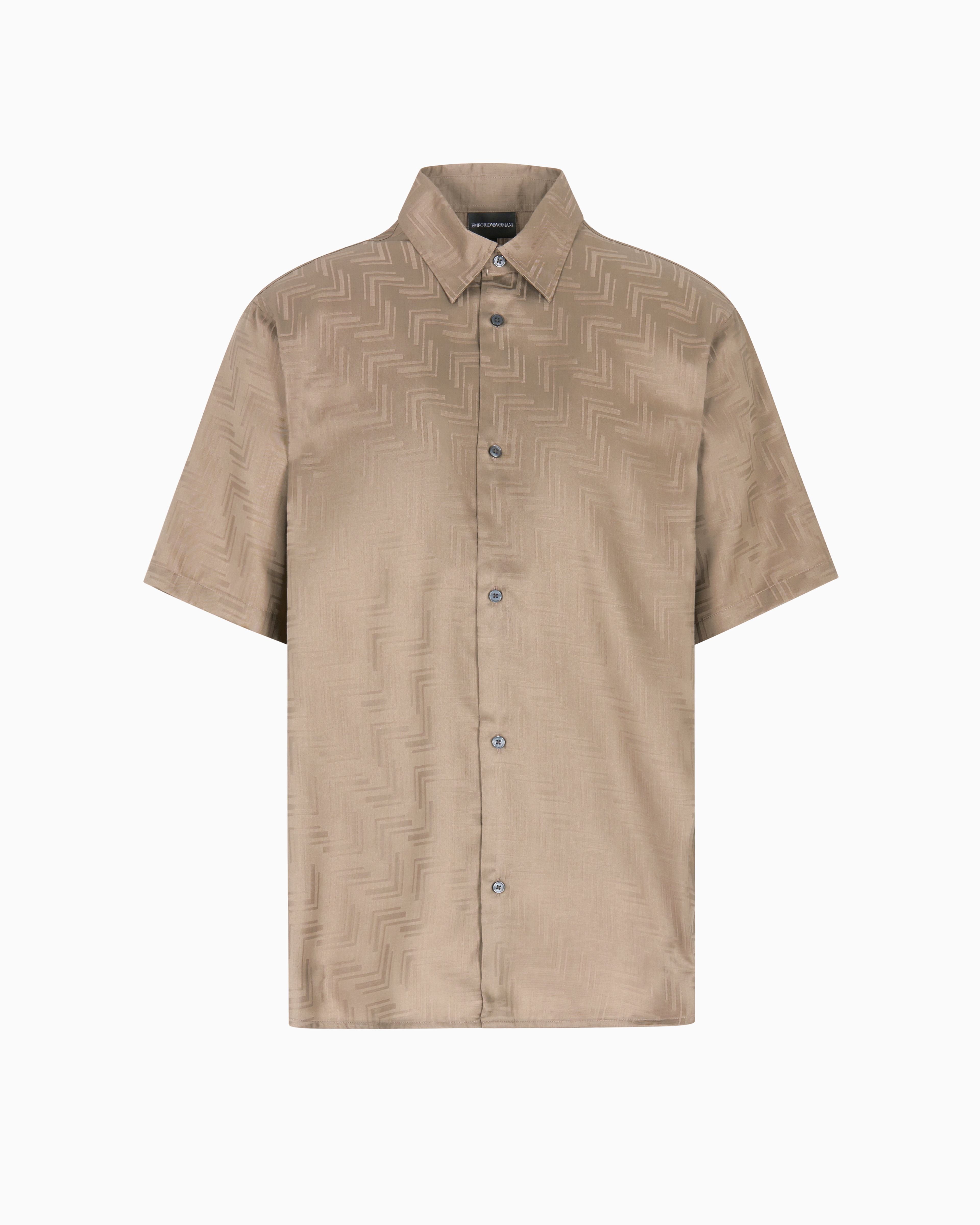 Emporio Armani - ASV short-sleeved shirt jacquard Lyocell, Man, Brown, Size: