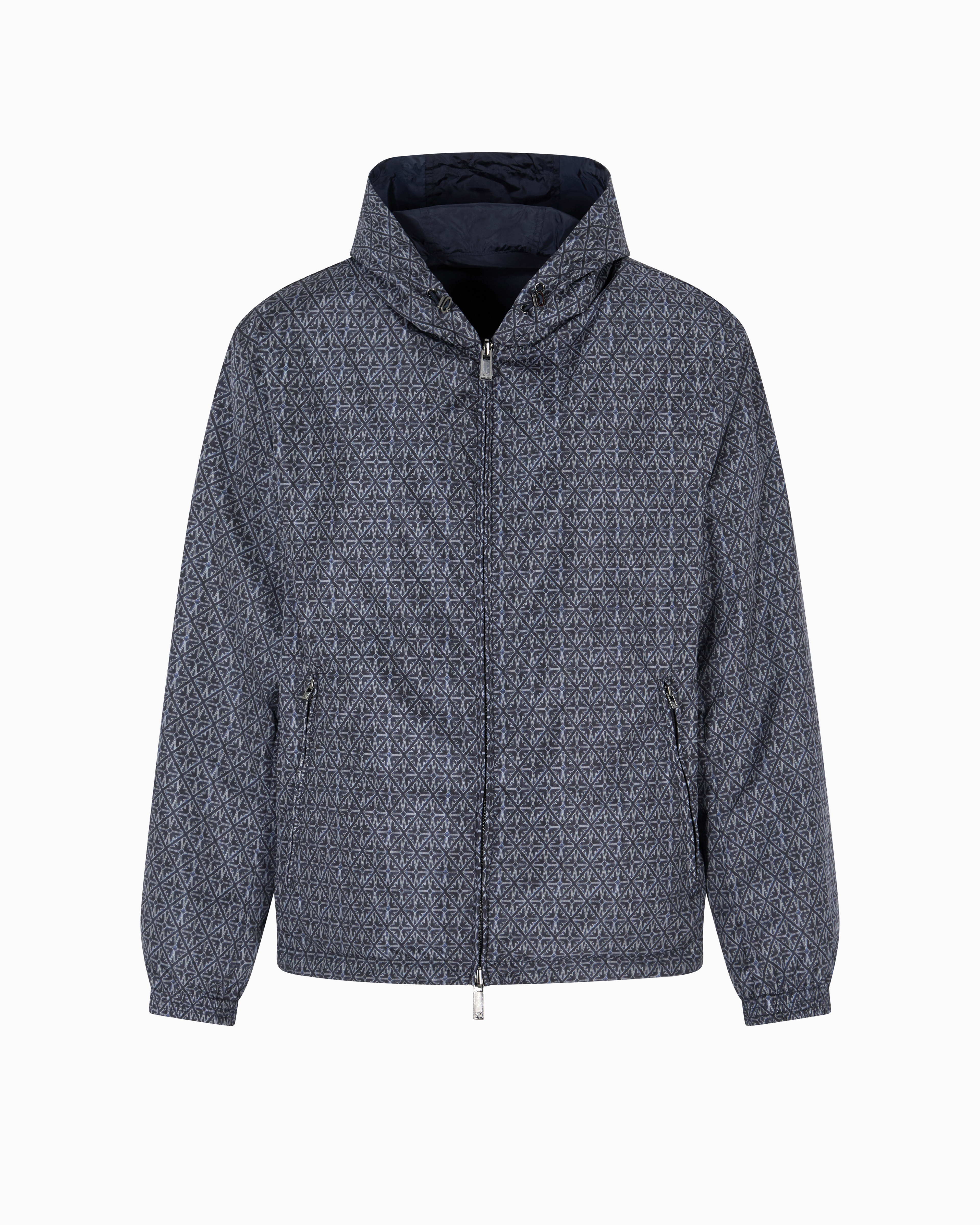 Emporio Armani - Reversible nylon blouson with majolica print, Man, Blue, Size: